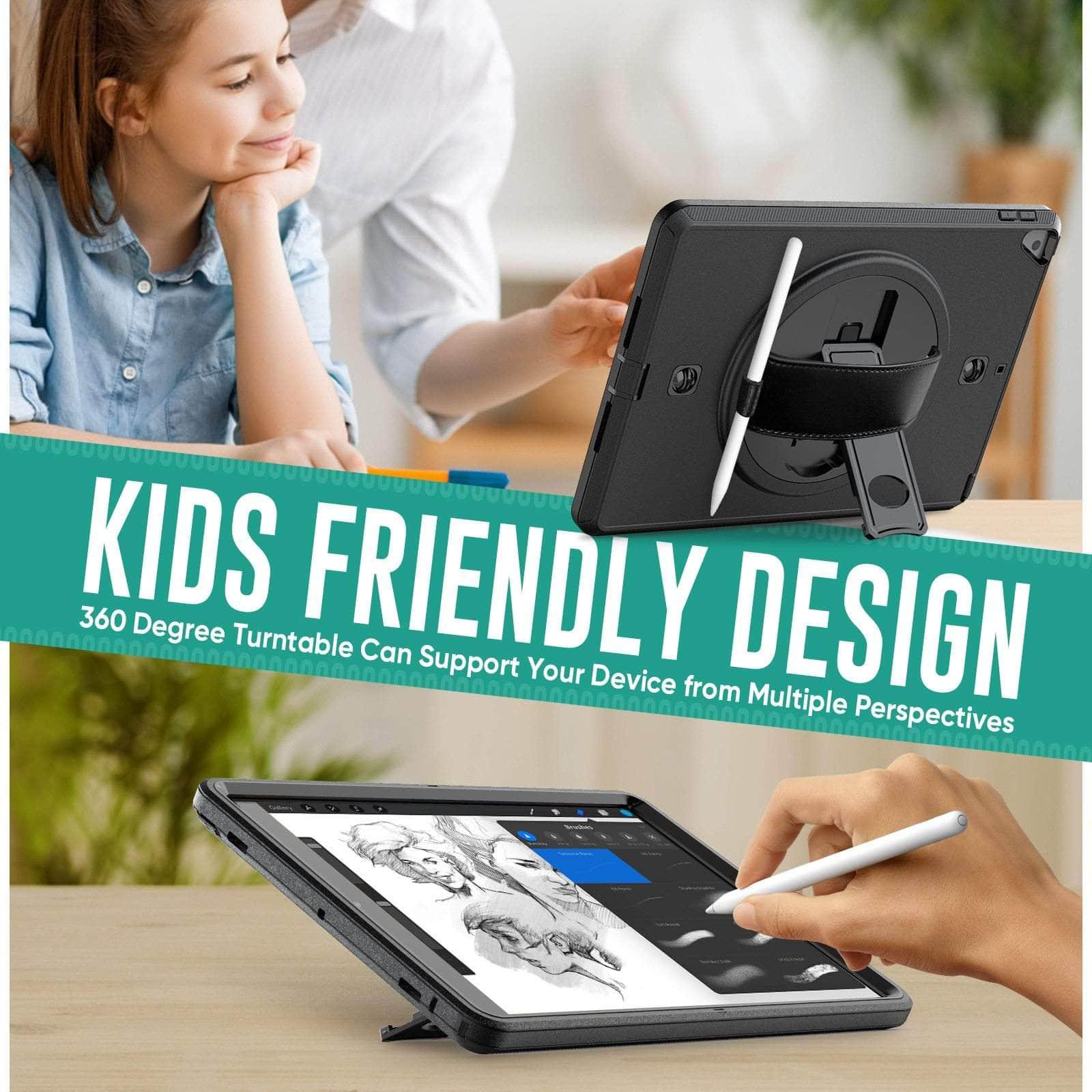 360° Rotating iPad 9 Case with Kickstand & Adjustable Hand Strap - Perfect for Gaming, Reading, and Hands-Free Viewing
