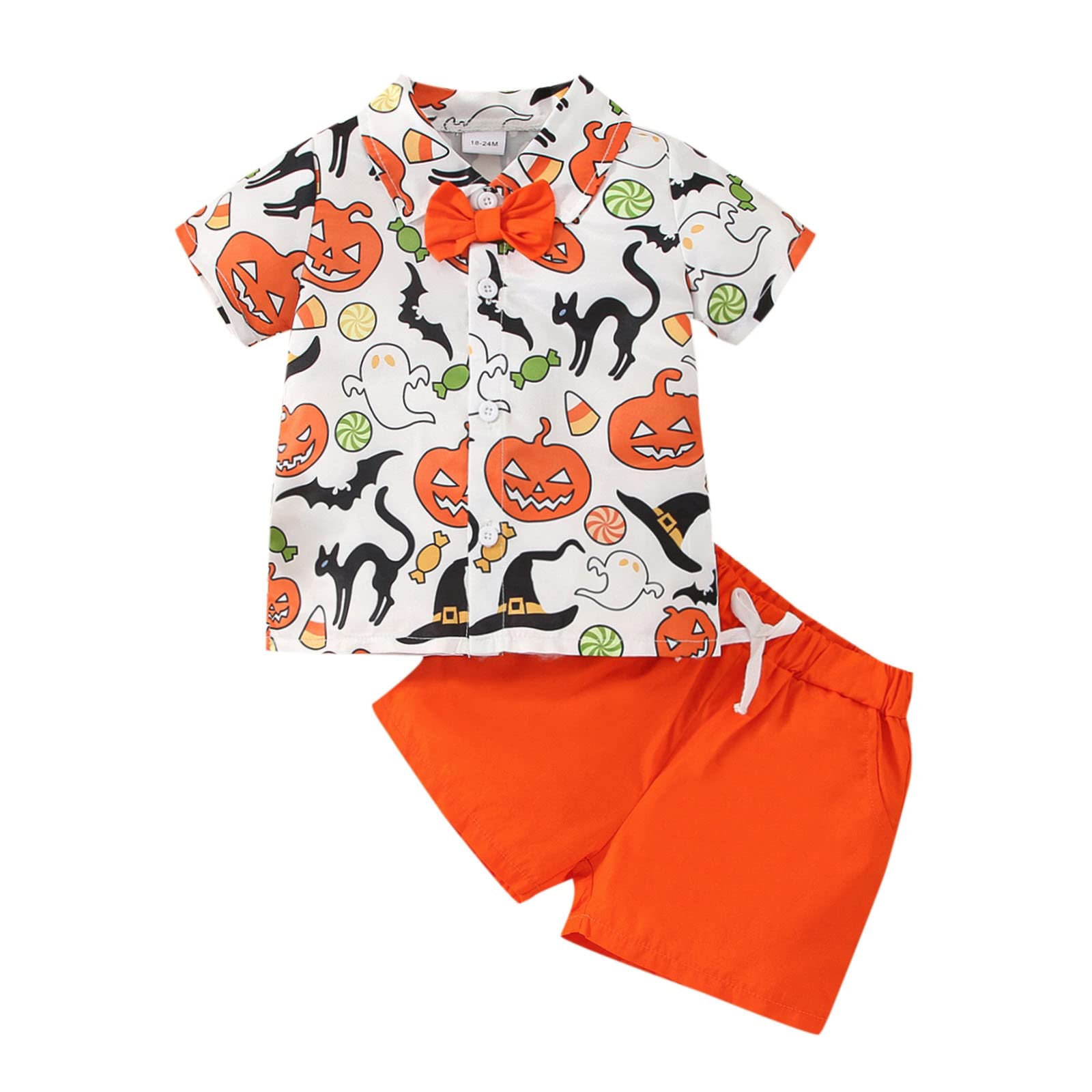 Boys Halloween Costume Set - Short Sleeve Pumpkin Print T-Shirt & Gentleman Style Shorts for Toddlers | Cute Kids Party Outfit for Trick or Treating