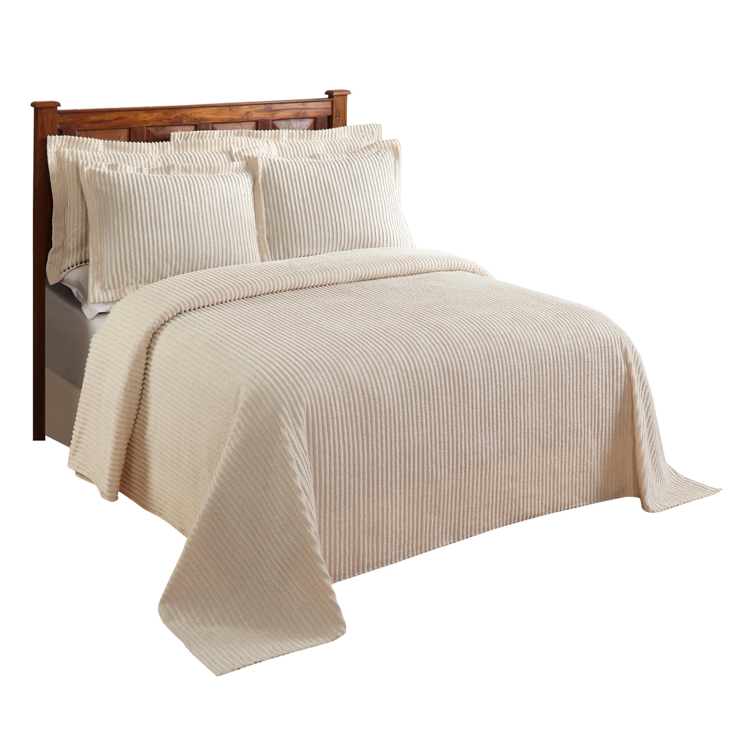 Better Trends Ivory King Bedspread Set - 100% Cotton Tufted Classic Stripe Coverlet | Soft & Cozy All-Season Bedding Set | Machine Washable 3-Piece Set - Jullian Collection | Perfect for Master Bedroom, Guest Room & Luxury Hotel Decor