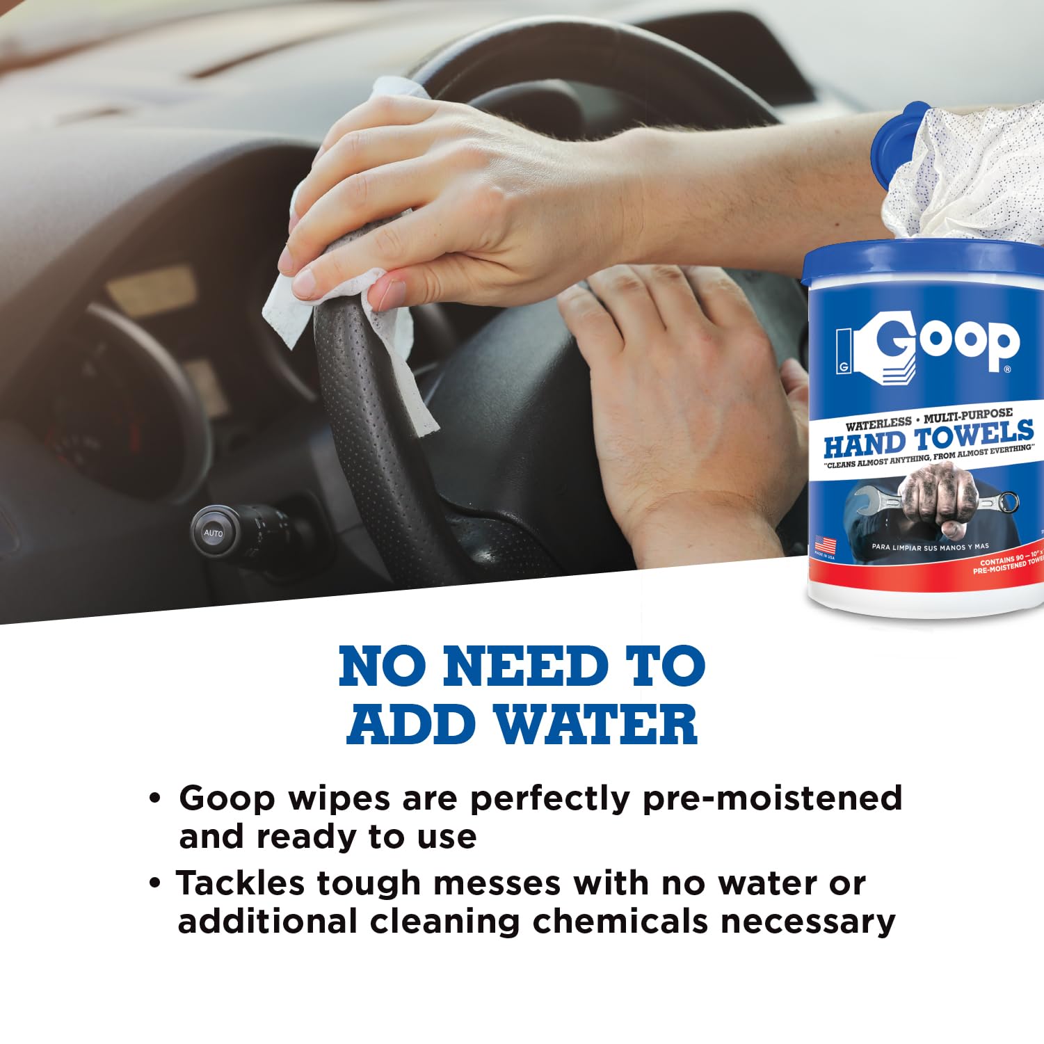 GOOP Multi-Purpose Waterless Hand Cleaner Towels - 90 Count, 10