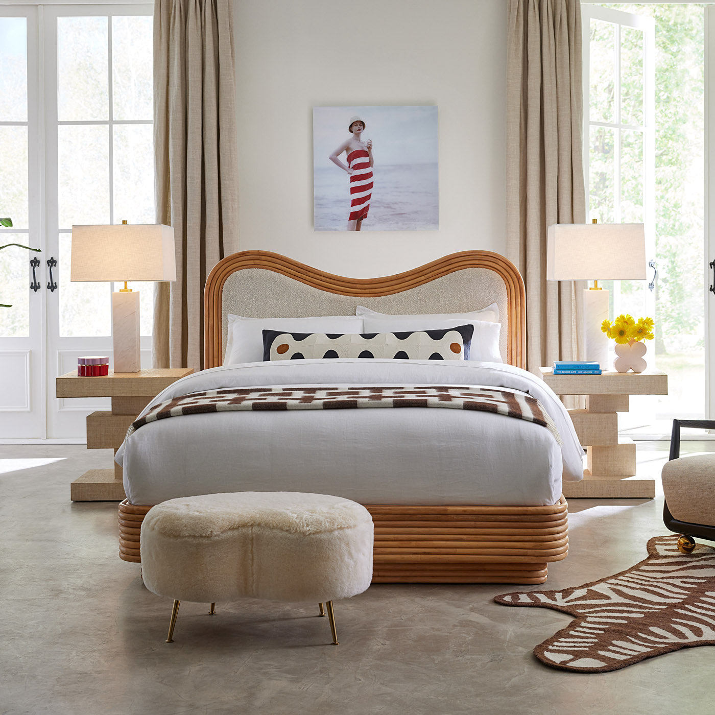 Riviera Wave Bed - Modern Coastal Style Queen Size Platform Bed Frame with Wooden Slats - Perfect for Beach House, Guest Room or Master Bedroom