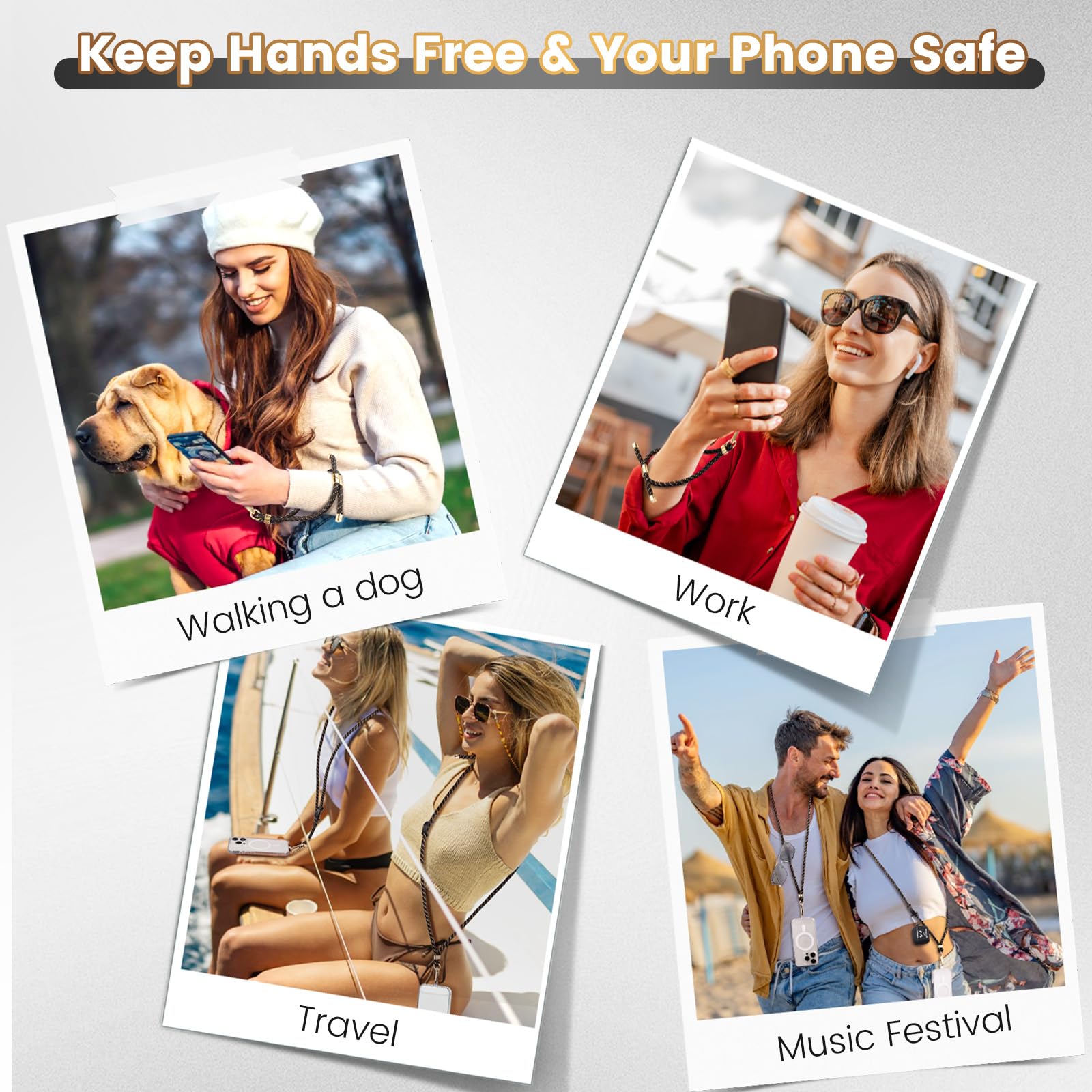 OUTXE 2-Pack Crossbody Phone Lanyard with Wrist Strap & 4 Anti-Theft Tabs - Universal Neck Phone Holder for iPhone, Samsung, Most Smartphones - Perfect for Travel, Work, Gym & Outdoor Activities