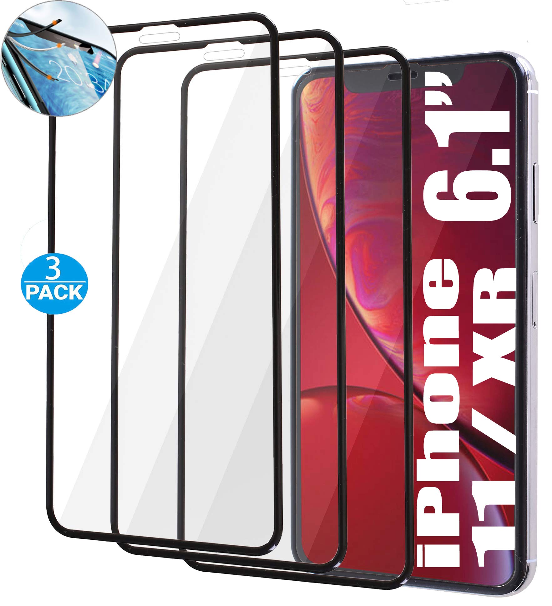 [3 Pack] Tempered Glass Screen Protector for iPhone XR & iPhone 11 - Anti-Scratch, Bubble-Free, HD Clear, Raised Edge Design - Perfect for Daily Use, Gaming, and Work Protection