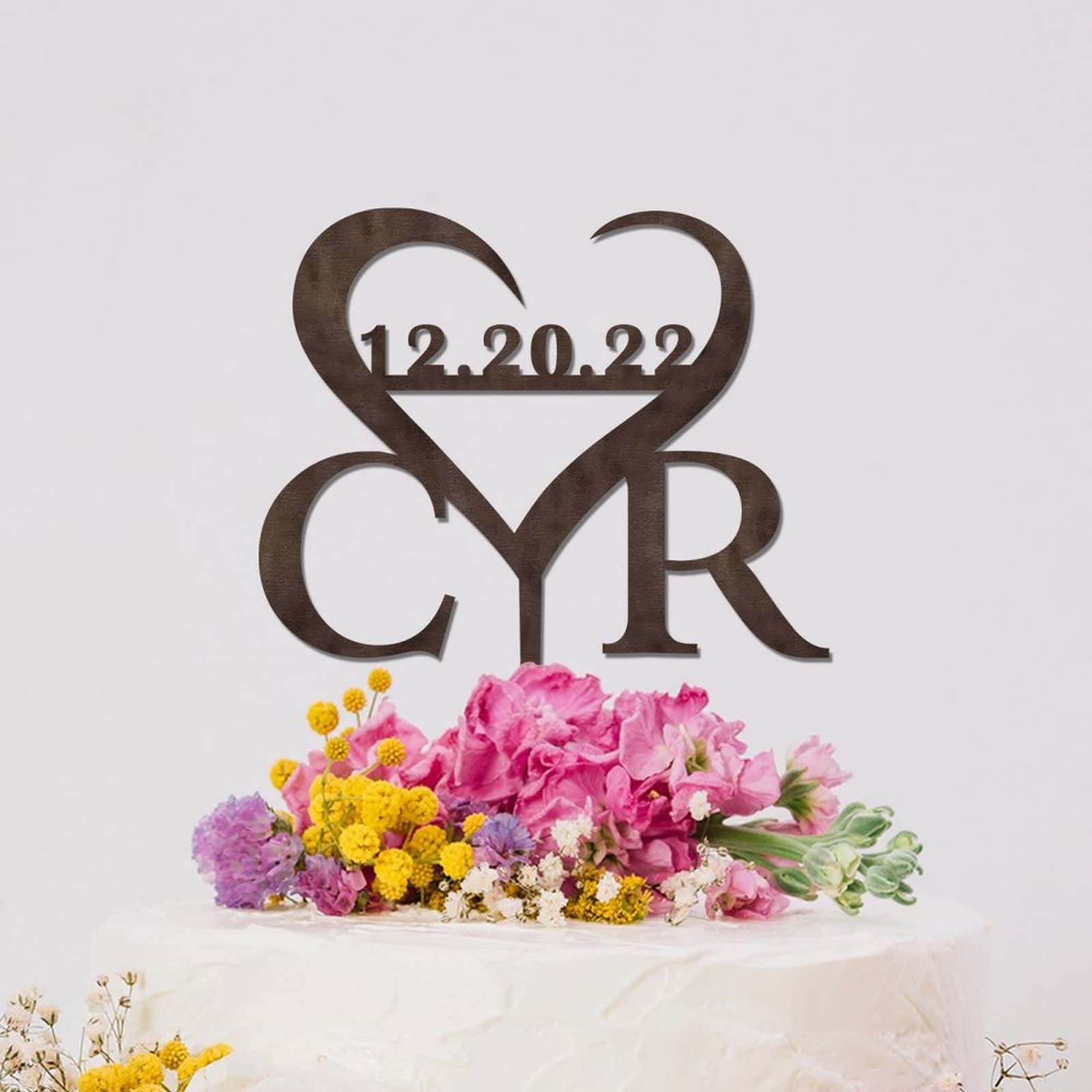 Custom Monogram Wedding Cake Topper - Rustic Wooden Cake Decor for Engagement, Bridal Shower & Anniversary - Personalized Last Name Cake Topper for Romantic Weddings & Special Celebrations