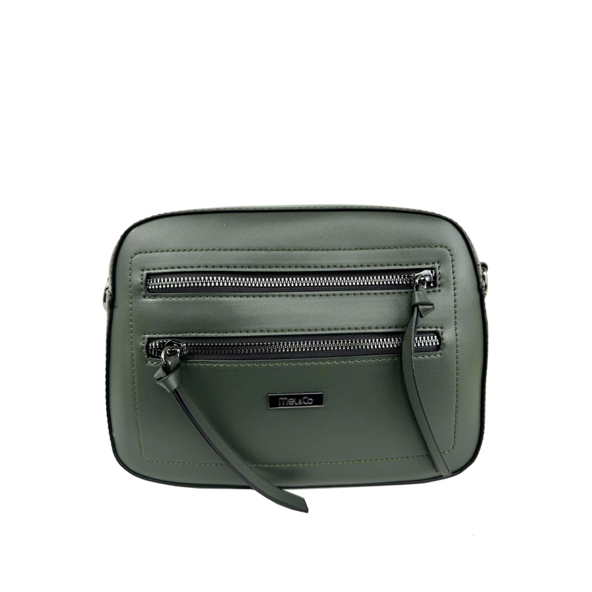Mel&Co Double Zipper Front Boxy Sling Bag Khaki - Stylish Crossbody Purse for Women, Perfect for Travel, Work & Everyday Use