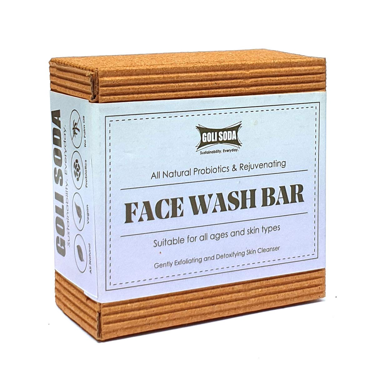 GOLI SODA All Natural Probiotics & Rejuvenating Face Wash Bar - Pack of 1 | Gentle Cleansing for Sensitive Skin | Perfect for Daily Skincare Routine & Travel