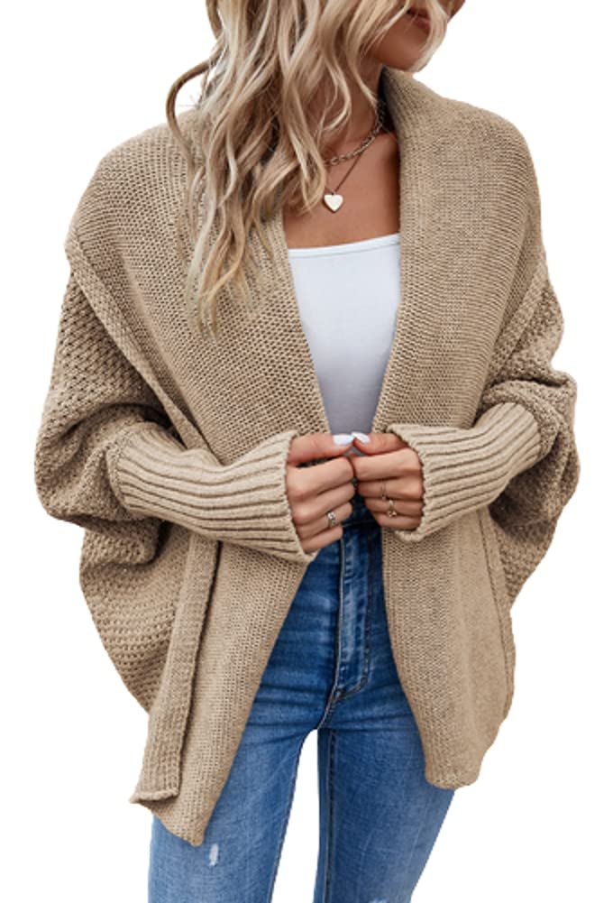 Women's Chunky Knit Cardigan Sweater - Batwing Sleeve Long Open Front Ribbed Knitted Outwear | Perfect for Fall Layering, Office Wear & Casual Outfits