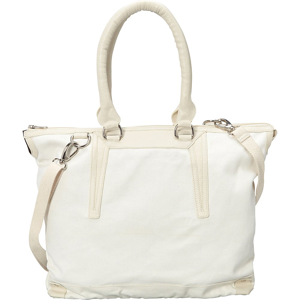 Premium Sharo Leather & Canvas Tote Bag - Large Women's Handbag in White/Beige Two-Tone | Stylish Work, Travel & Everyday Carry-all Purse for Professionals & Students