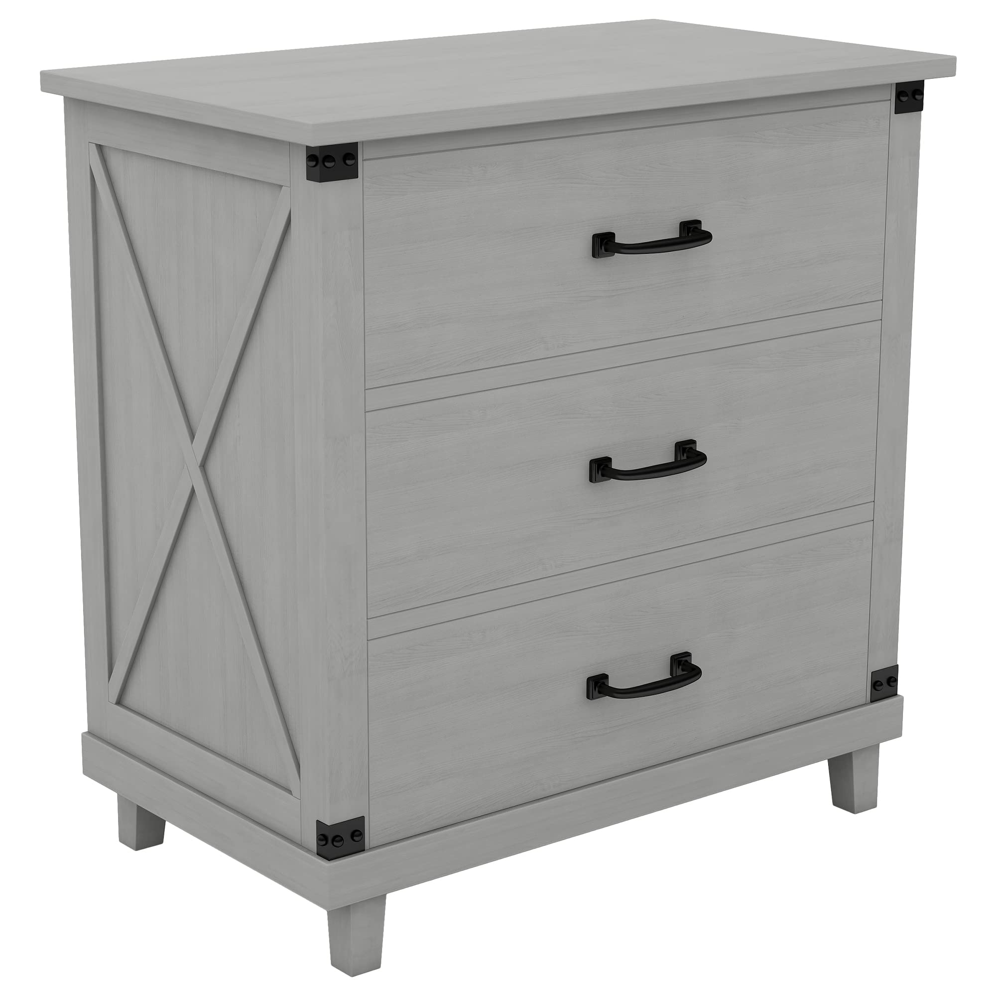 Modern Grey 3-Drawer Nightstand with Solid Pine Wood Legs - Bedside Dresser Storage Chest for Bedroom, Living Room, Closet & Entryway - Easy Assembly - Perfect for Small Spaces & Apartment Living