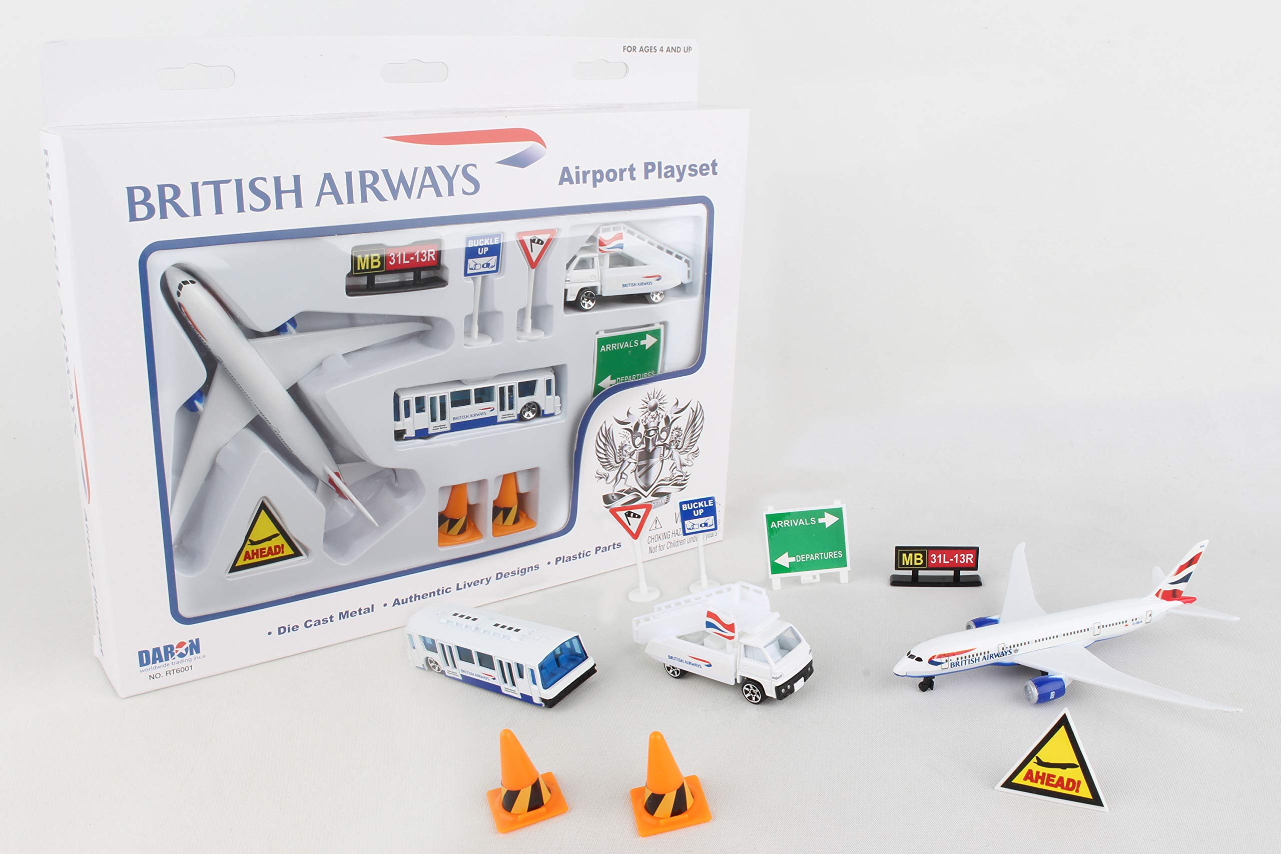 Daron British Airways Airport Playset - Diecast Airplane Toy Set with Terminal & Vehicles for Kids - Perfect for Pretend Play & Travel-Themed Birthday Gifts