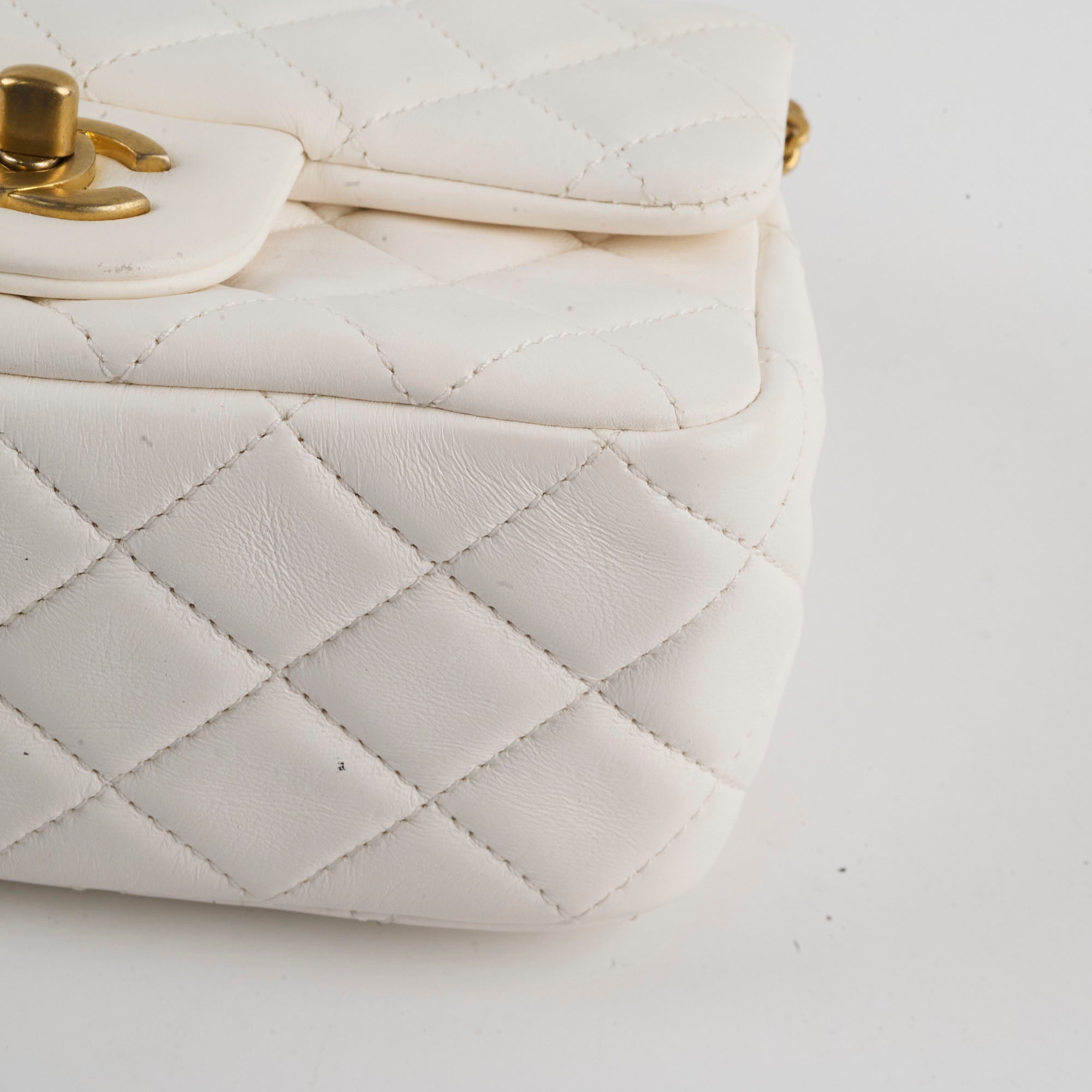 Chanel Mini Square Lambskin Pearl Crush White Bag | Luxury Designer Handbag for Women | Perfect for Evening Parties, Weddings & Special Occasions