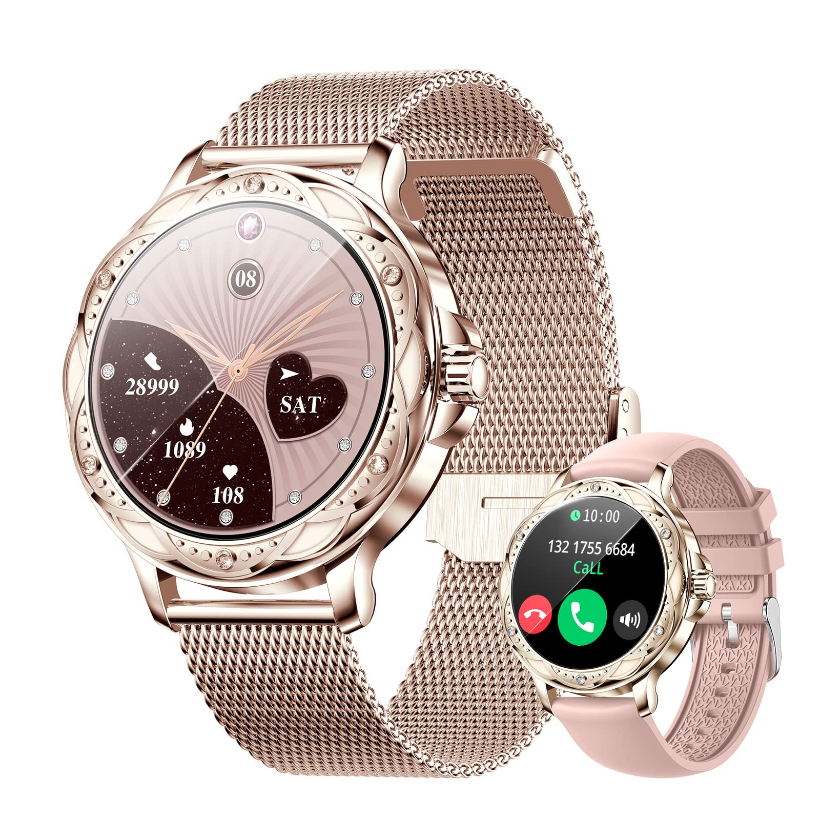 Wonlex Smart Watch for Women - Bluetooth 5.2 Fitness Tracker with Heart Rate Monitor, Sleep Tracking, IP67 Waterproof, Customizable Watch Faces, Compatible with Android & iPhone - Perfect for Workouts, Running, Swimming and Daily Activity Tracking