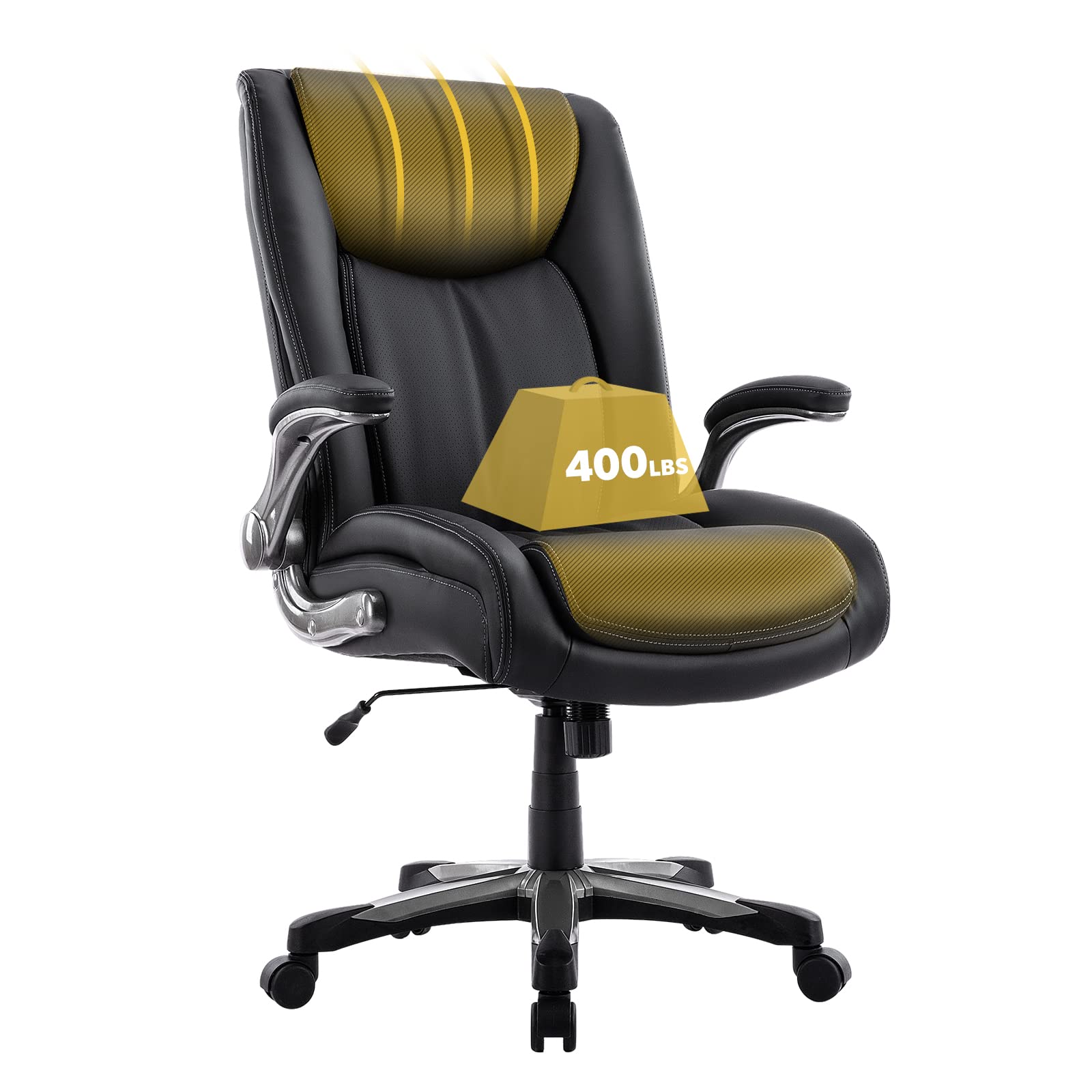 COLAMY Big and Tall Office Chair 400lbs Capacity - Heavy Duty High Back Executive Desk Chair with Flip-Up Arms & Wide Seat - Ergonomic Computer Chair for Home Office & Gaming - Black