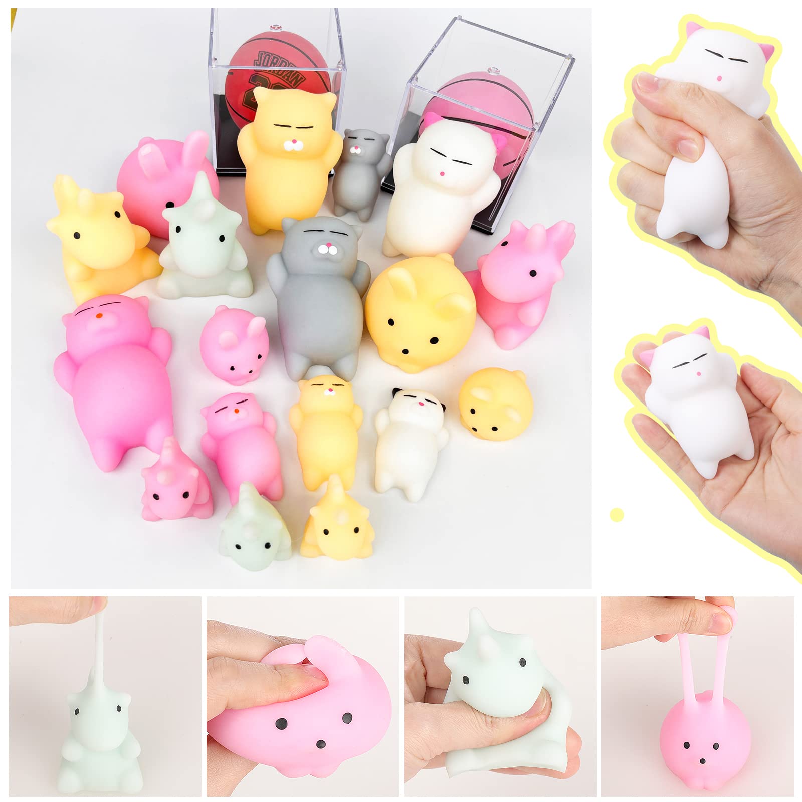 18PCS Squishy Toys for Kids - 9 Large & 9 Small Kawaii Mochi Stress Relief Toys, Cute Rabbit & Cat Squishies for Party Favors, Anxiety Relief & Sensory Play - Perfect for Birthday Gifts, Classroom Rewards & Relaxation Therapy