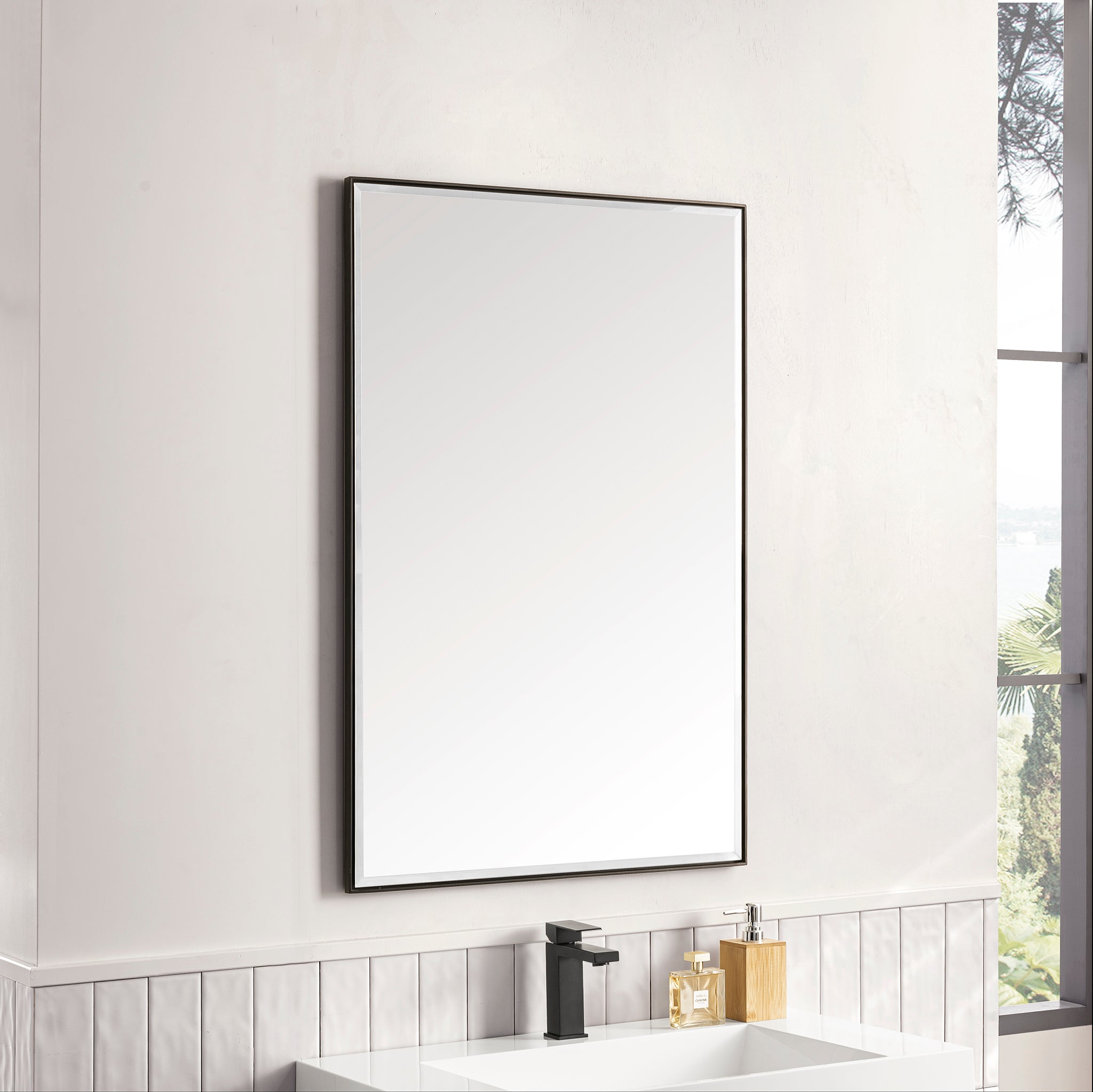 Rohe 26-Inch Wall Mirror in Matte Black - Modern Framed Bathroom Vanity Mirror for Home Decor & Makeup Application