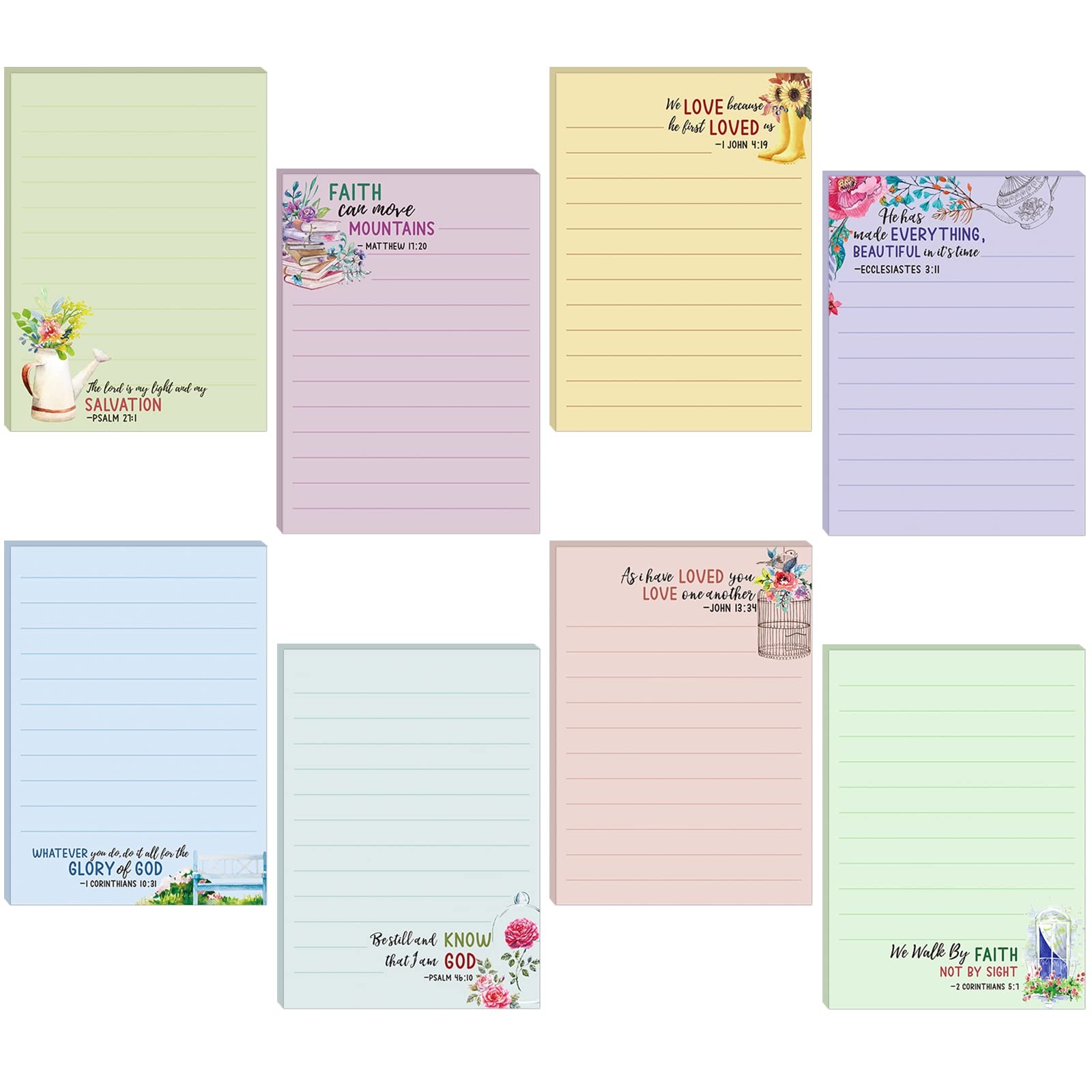 8 Pack Christian Inspirational Sticky Notes with Floral Design & Bible Verse Quotes - 4 x 5.5 Inch Religious Memo Pads for Prayer Journal, Bible Study, Office, School & Daily Planning (Fresh Style)