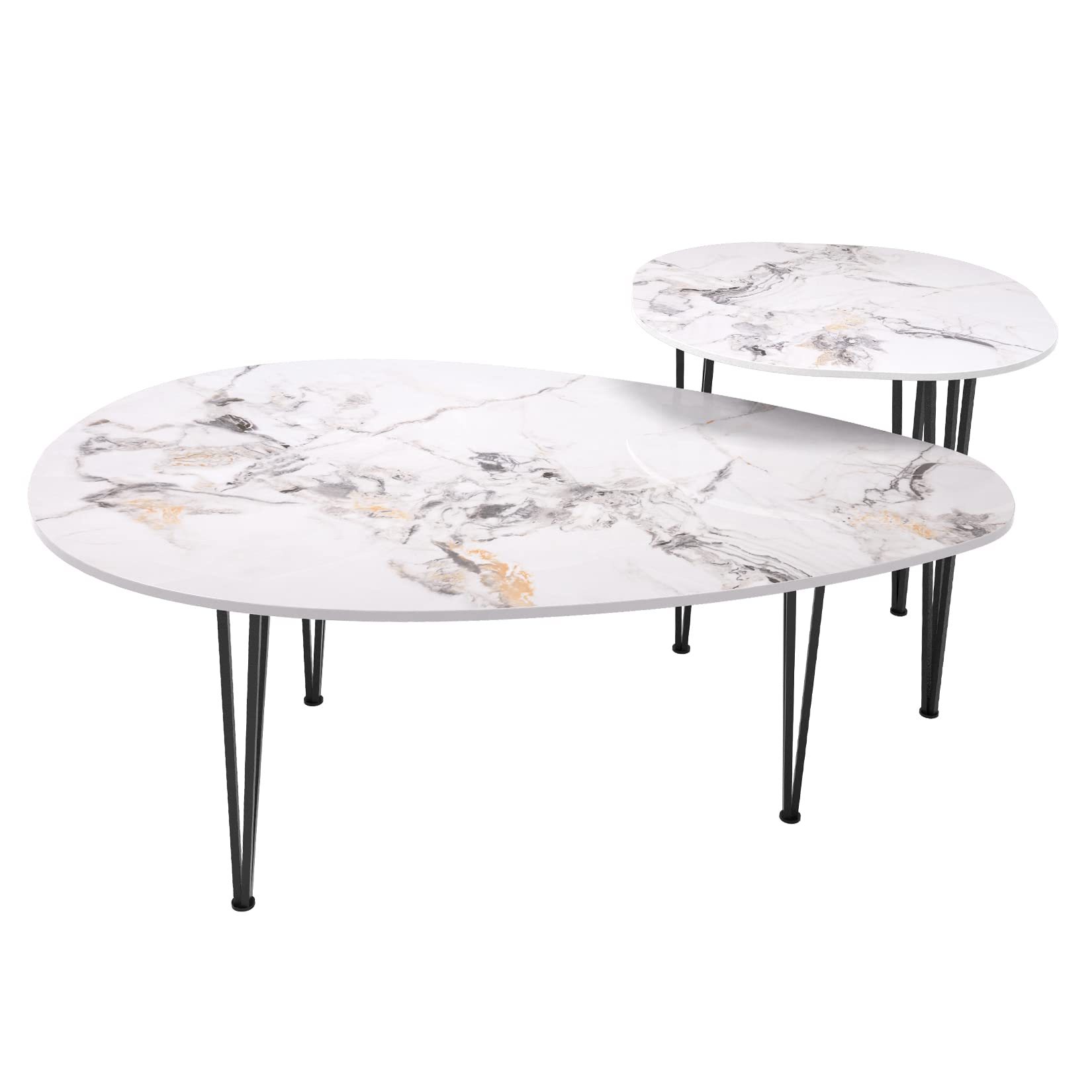 Wisfor 2-Piece Nesting Coffee Table Set for Living Room - Modern Luxury Marble Finish with Durable Sintered Stone Tabletop - Perfect for Small Spaces, Home Decor & Entertaining Guests