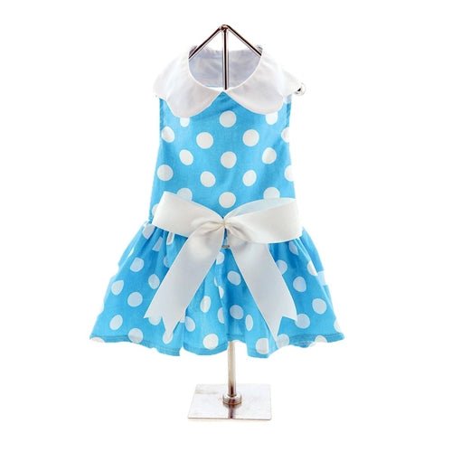 Blue Polka Dot Dog Dress with Matching Leash - Stylish Pet Outfit for Small to Medium Dogs - Perfect for Parties, Photos & Daily Walks