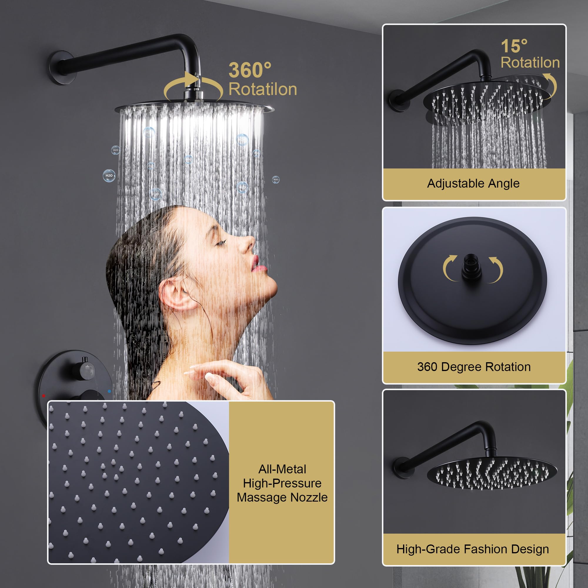 10 Inch Matte Black Shower Faucet Set - Wall Mount Brass Bathroom System with High-Pressure Rain Shower Head & Handheld Spray - Perfect for Modern Bathroom Renovation & Spa-Like Shower Experience