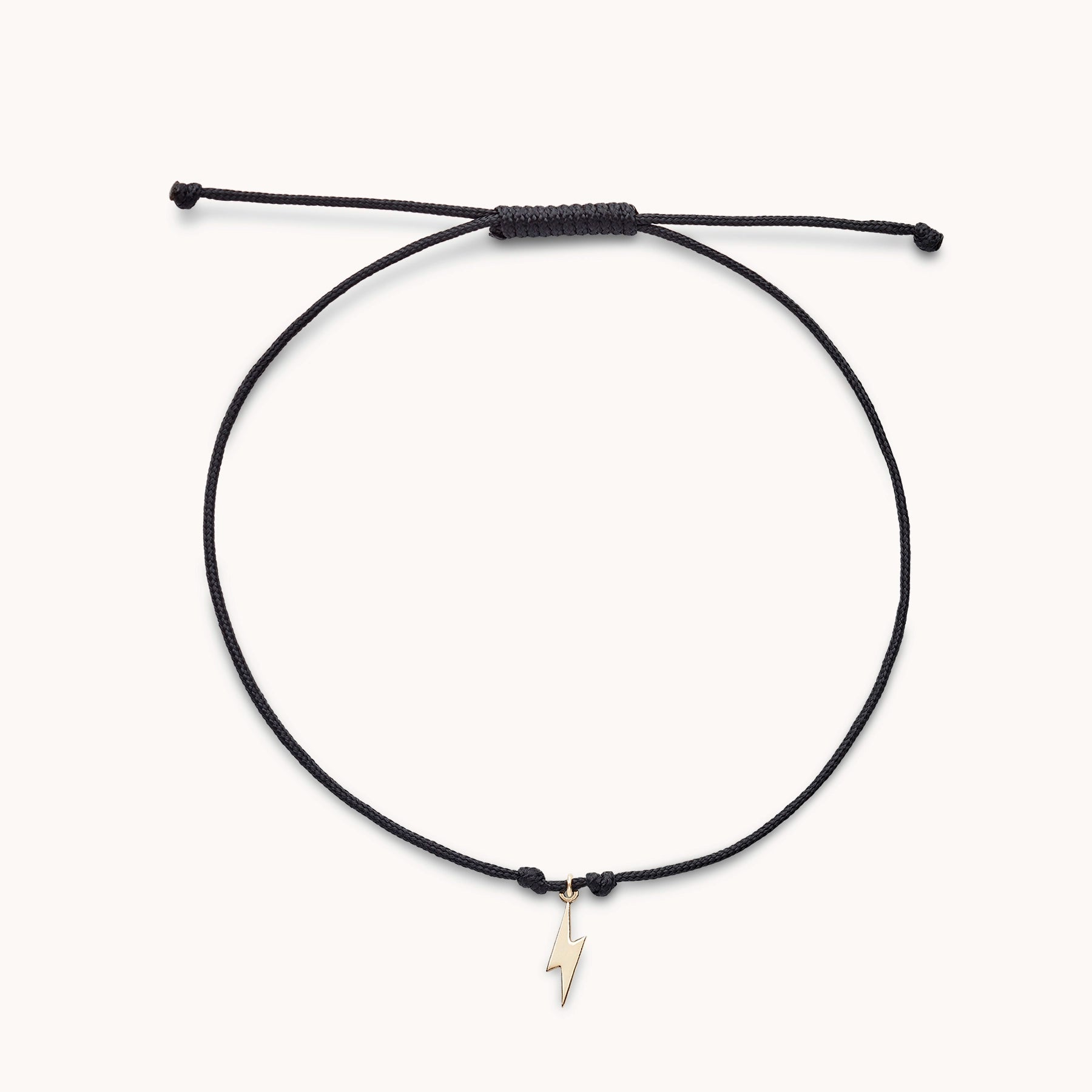 10K Yellow Gold Black Cord Lightning Bolt Contemplation Bracelet - Spiritual Jewelry for Meditation, Yoga & Everyday Wear