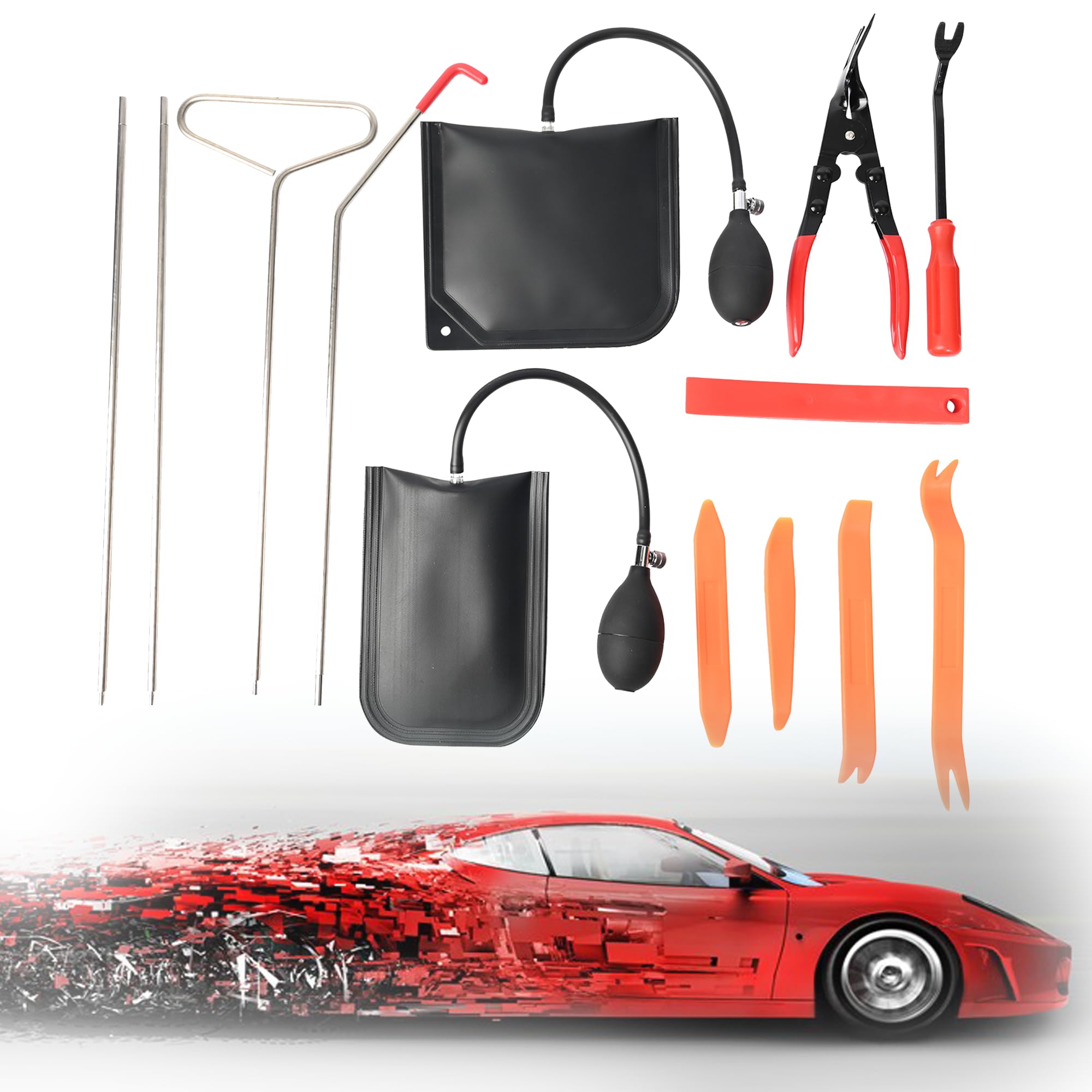 13-Piece Professional Car Tool Kit - Long Reach Grabber, Air Wedge Pump, Auto Trim Removal Tools for Cars & Trucks | Essential for DIY Auto Repairs & Interior Detailing