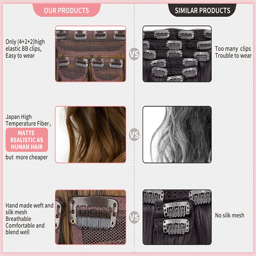 Soft Curly Wavy Invisible Thick Synthetic Hair Extensions - 3 PCS Set for Women with Thinning Hair (24'' Pale Ash Blonde Mix Bleach Blonde) | Perfect for Daily Wear, Parties & Special Occasions