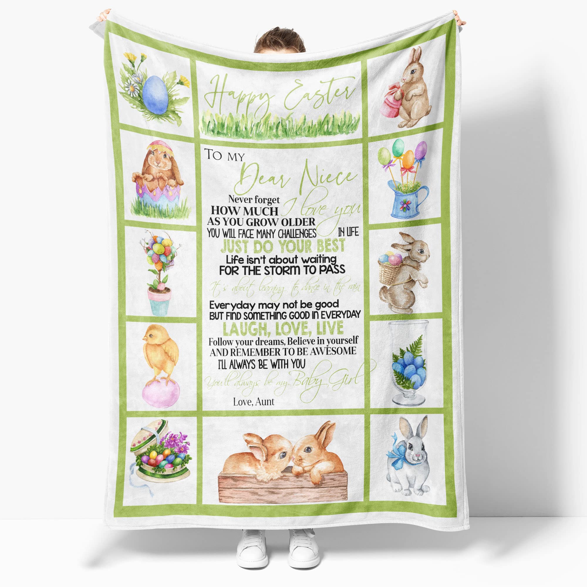 Personalized Uala Rogo Custom Fleece Blanket with Name - Easter, Birthday & Christmas Gift for Niece from Aunt - Cozy Throw Blanket for Bed, Sofa & Travel