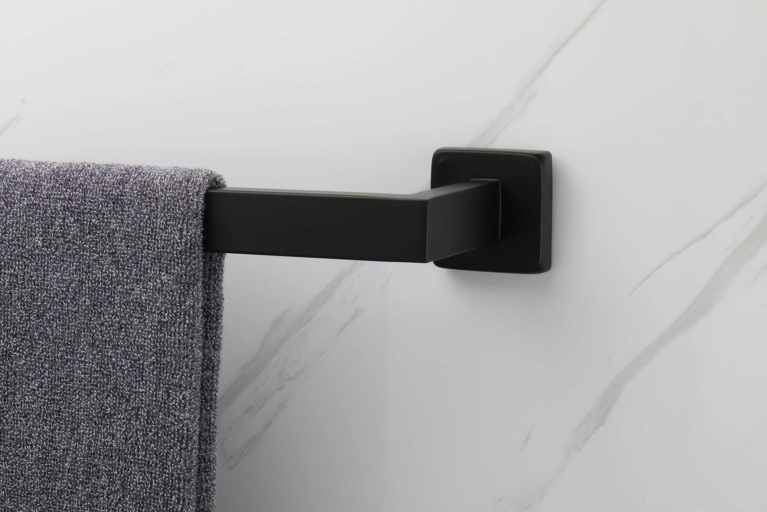 TocTen Stainless Steel Towel Rack - 16 Inch Heavy Duty Wall Mounted Bathroom Towel Bar with Square Base, Thick SUS304 for Bathroom Accessories - Perfect for Spa, Hotel, or Home Bathroom Organization (Black)