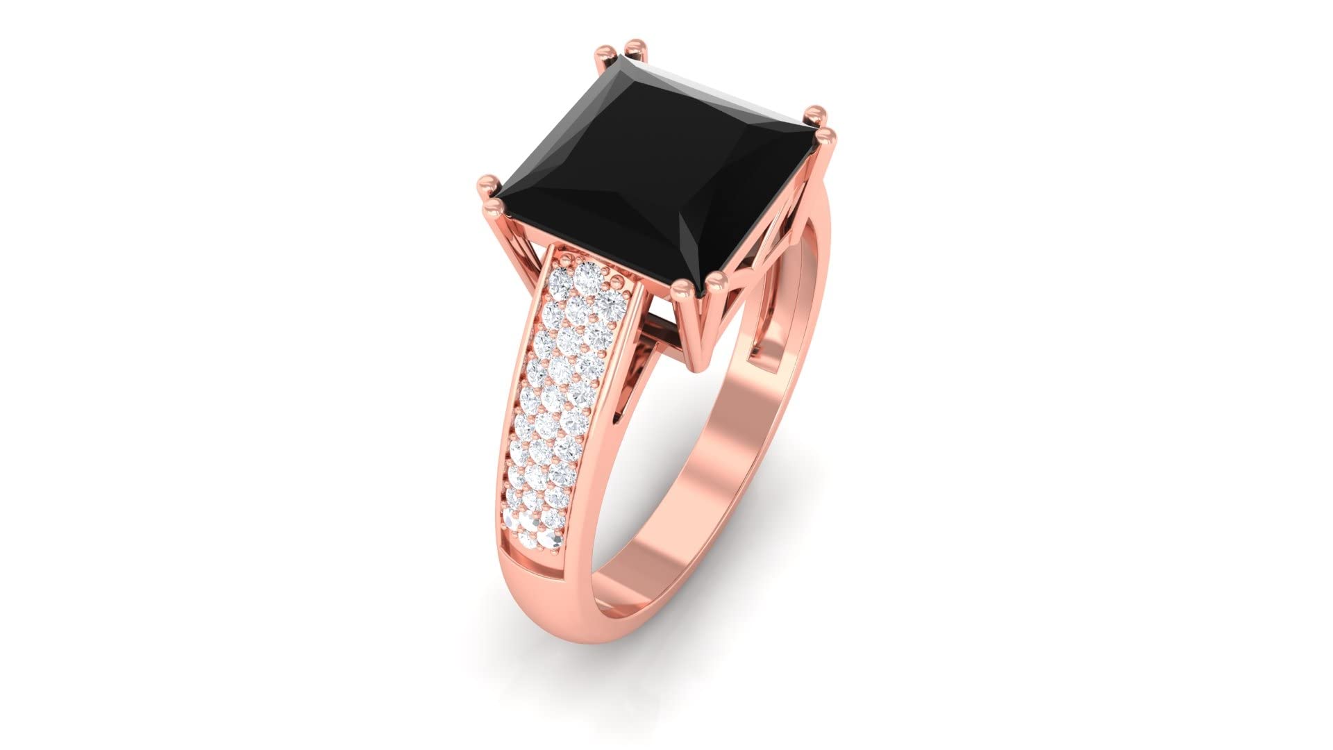 8mm Princess Cut Lab-Created Black Diamond Engagement Ring - 3 Carat Moissanite Accent Solitaire Ring in 14K Solid Gold - Perfect for Weddings, Proposals & Anniversary Gifts