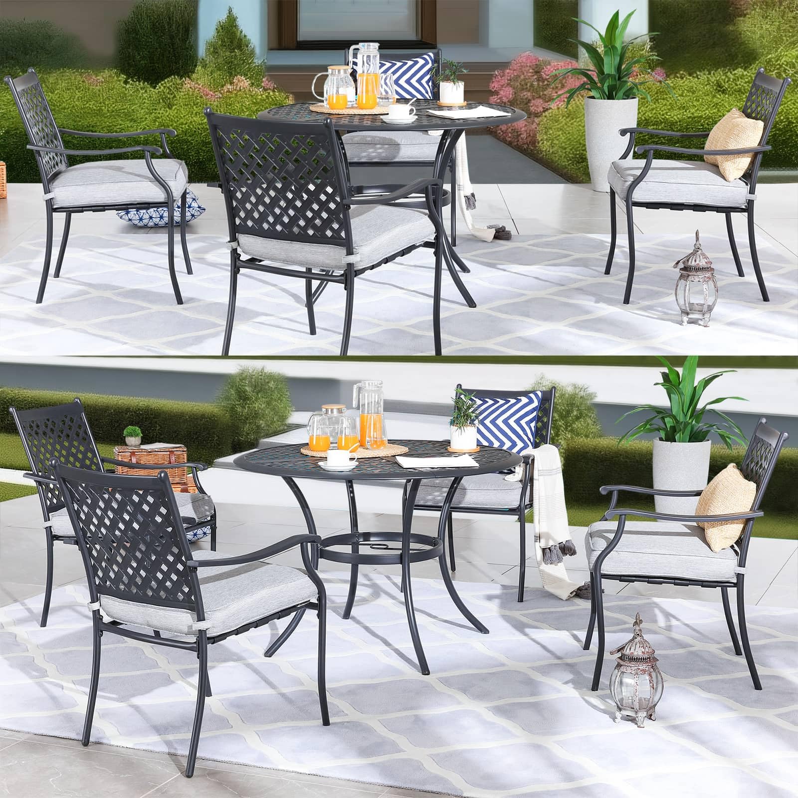 PatioFestival 5-Piece Heavy-Duty Round Outdoor Dining Set with 4 Stackable Chairs - Perfect for Backyard, Garden, Patio & Indoor Dining | Weather-Resistant Outdoor Furniture