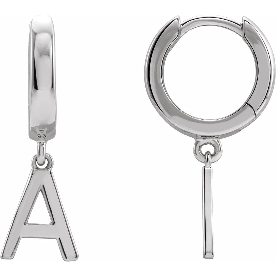 14K White Gold Personalized Monogram Initial Letter Earrings - Custom Name Hinged Stud Earrings for Women | Elegant Jewelry Gift for Her, Perfect for Birthdays, Anniversaries & Special Occasions