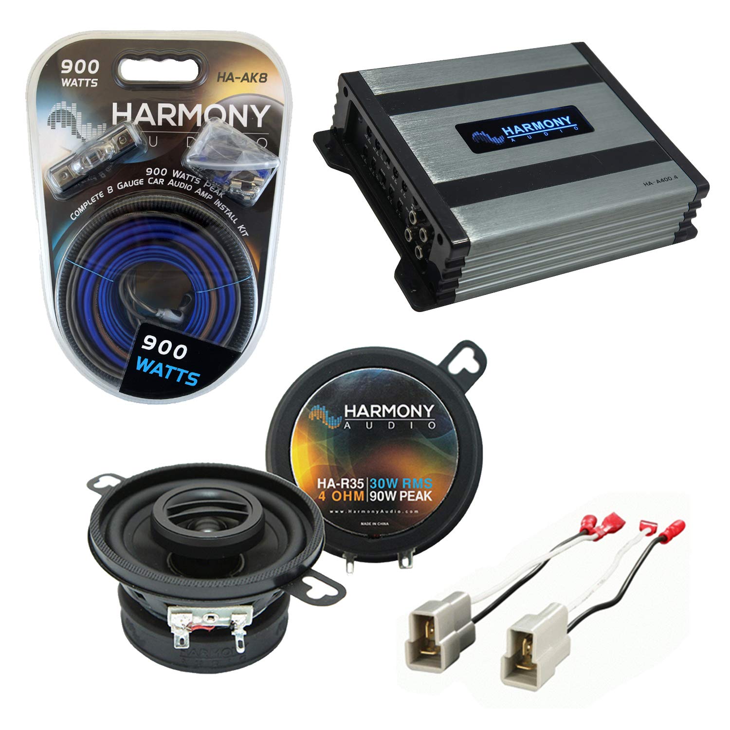Harmony Audio HA-A400.4 Amplifier Bundle with HA-R35 Speakers - Direct Replacement for 1980-1984 Volkswagen Rabbit OEM Speakers | Car Audio Upgrade for Classic VW Models