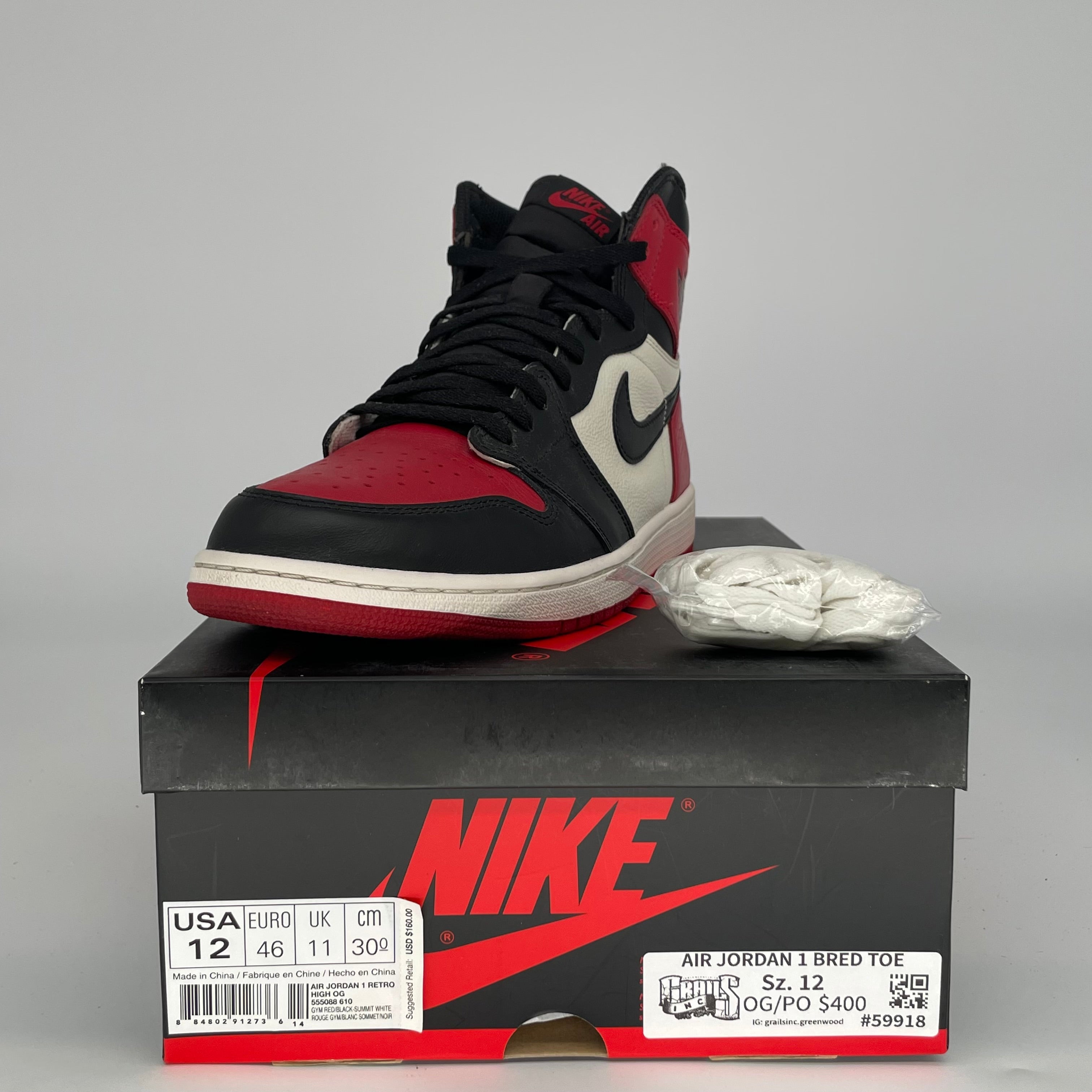 Air Jordan 1 Retro High OG 'Bred Toe' Men's Basketball Shoes Size 12 - 555088-610 | Authentic Sneakers for Streetwear, Sports & Collectors