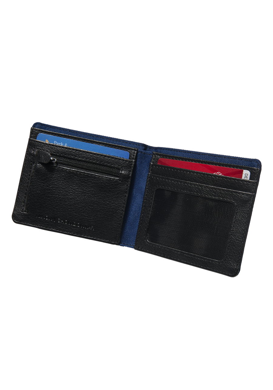 Showdown R Bi-Fold Zip Wallet for Men - Navy & Black Leather RFID Blocking Wallet - Perfect for Travel, Business & Everyday Use