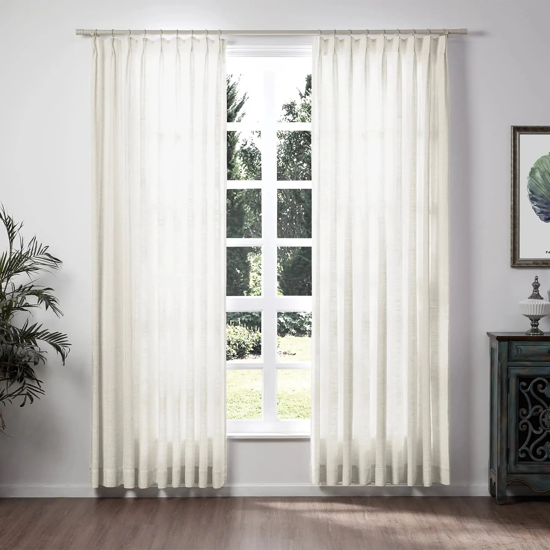 Liz Linen Pinch Pleat Ready-Made Curtains - Unlined Window Drapes for Living Room & Bedroom Decor