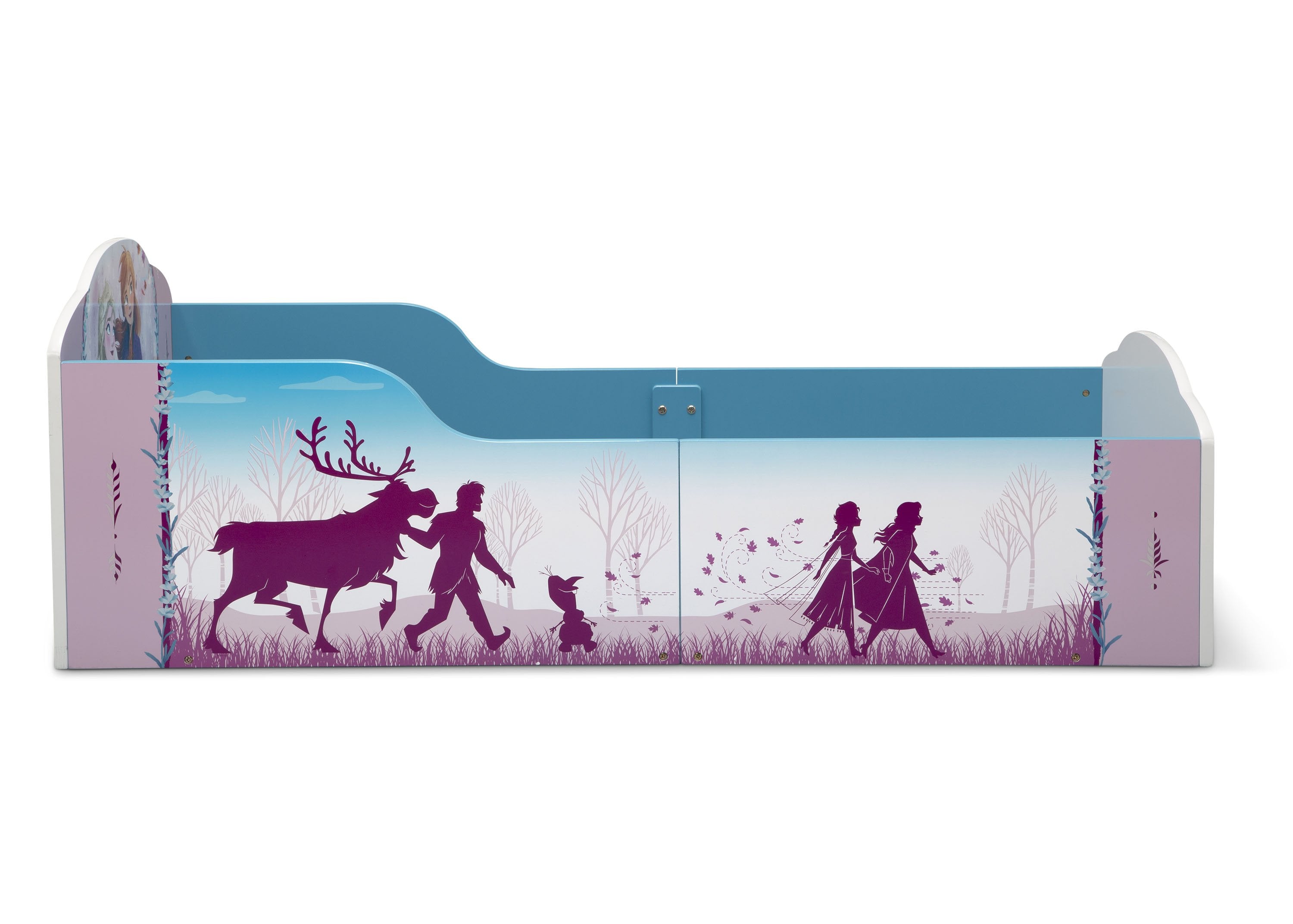Disney Frozen 2 Wooden Toddler Bed for Kids - Princess Elsa & Anna Themed Toddler Bed with Safety Rails - Perfect for Nursery, Bedroom, and Kids' Room Decor