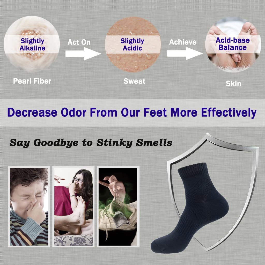 Men's Odor-Reducing Cotton & Pearl-Fiber Ankle Socks (5-Pack) - Breathable & Moisture-Wicking for Sports, Work & Daily Wear