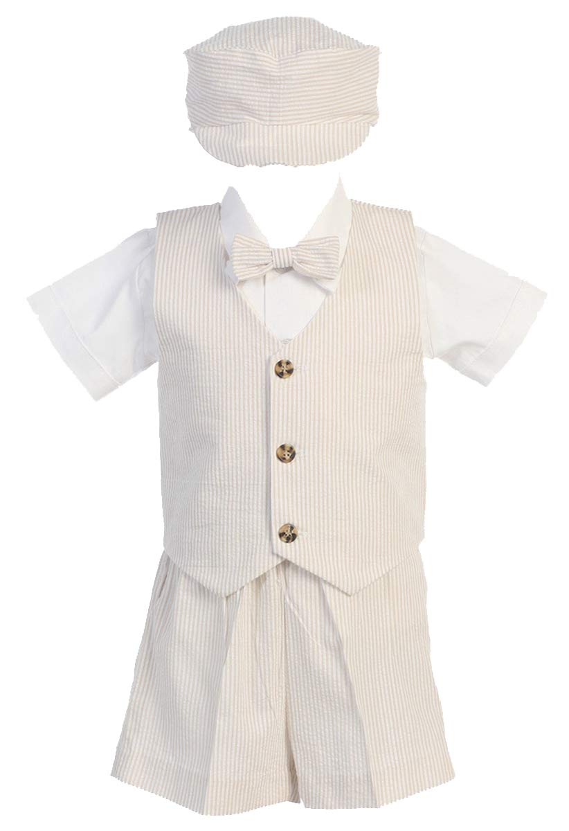 5-Piece Boys' Easter & Spring Outfit - Striped Cotton Seersucker Vest, Shorts & Hat Set | Perfect for Easter Sunday, Spring Parties & Family Photos