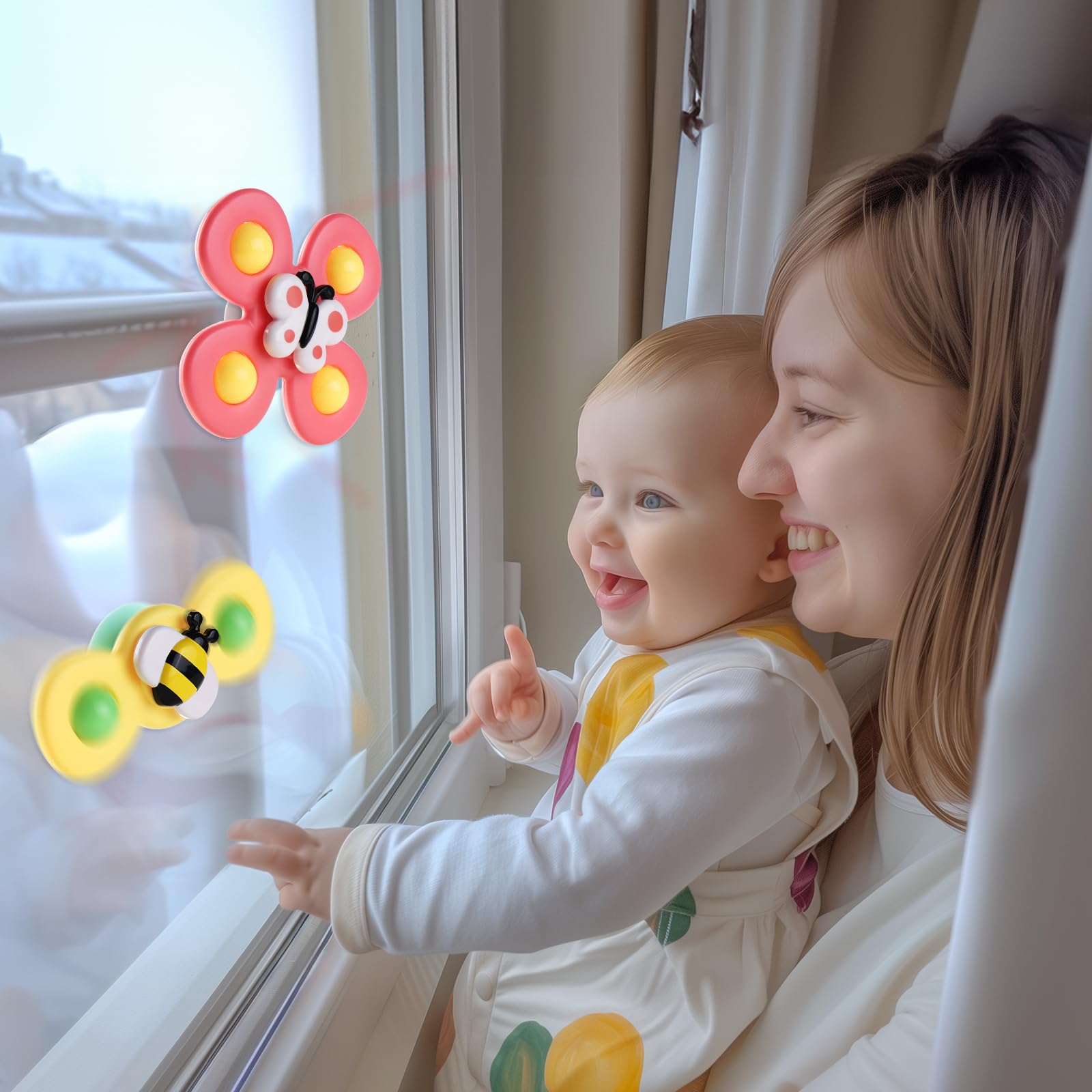 ALASOU 3PCS Suction Cup Spinner Toys for Toddlers 1-3 Years - Sensory Bath Toys for Baby Boys & Girls 12-18 Months | Fun Spinning Top Toy & Birthday Gift for 1-2 Year Olds | Perfect for Bathtime Play, Early Learning & Sensory Development