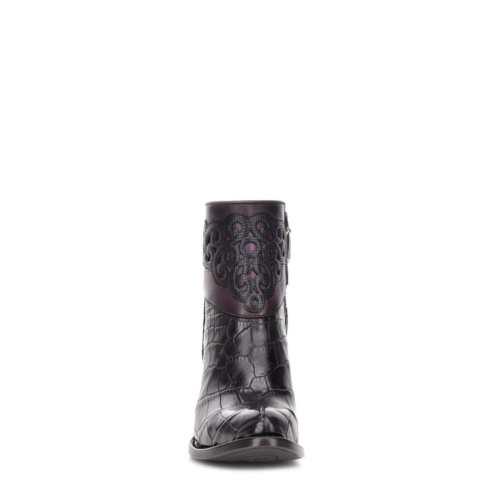 Women's Cuadra Black Western Fashion Alligator Ankle Boots – Stylish Cowgirl Boots for Country Rides, Concerts & Night Out
