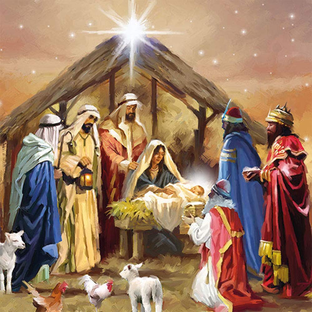 Christmas Nativity Scene Collage Paper Napkins - 3 Pack Holiday Party Dinner Supplies for Xmas Decorations, Table Setting & Festive Celebrations