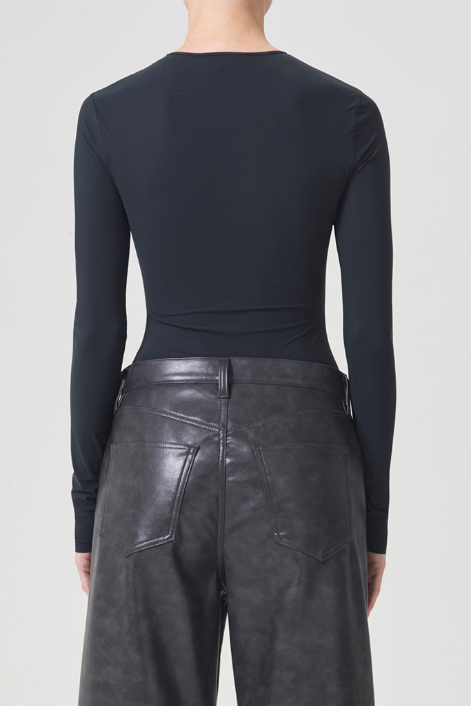 AGOLDE Aura Long Sleeve Bodysuit for Women - Granite Color Stretch Cotton Bodysuit | Perfect for Layering, Casual Outfits & Everyday Wear