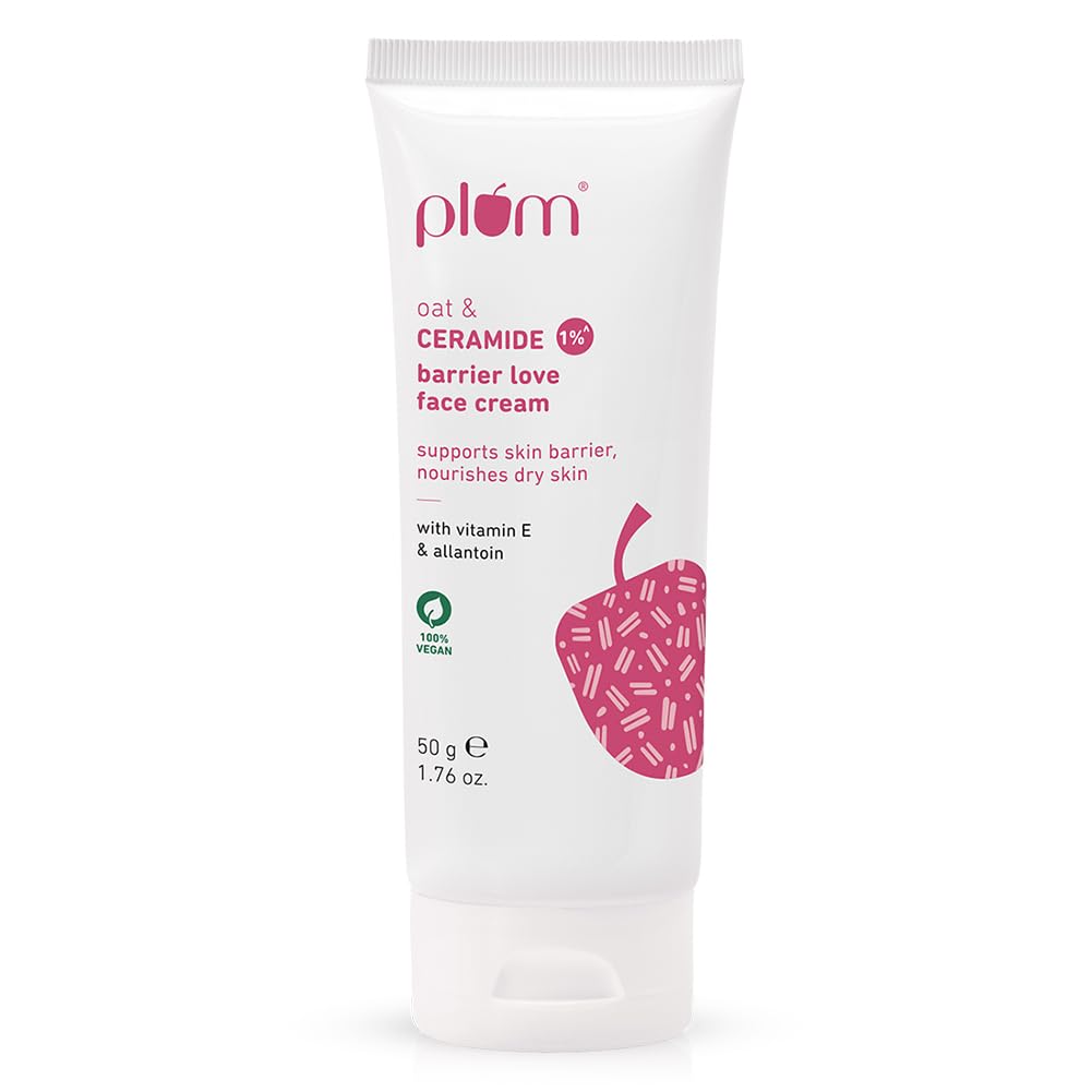 Plum Oat & 1% Ceramide Face Cream for Dry Skin | Barrier Repair Moisturizer with Vitamin E & Allantoin | Strengthens & Hydrates Skin | Unisex Skincare for Women & Men | 50g | Perfect for Night Routine & Winter Care