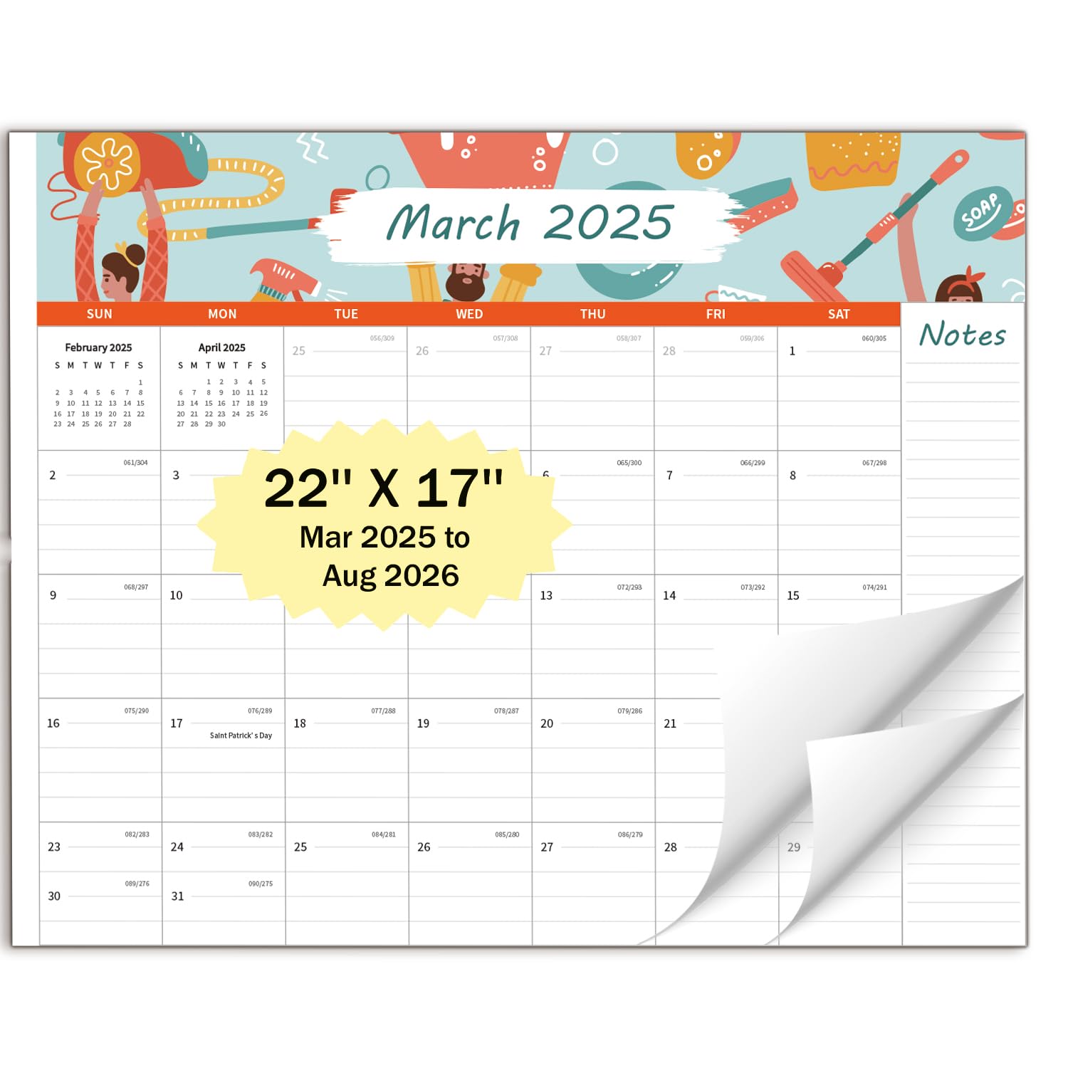 2025-2026 Large 18-Month Desk Calendar (22x17 Inches) - March 2025 to August 2026 Planner with To-Do Lists, Notes Section & Marked Holidays - Perfect for Office, Home or School Organization (Black)