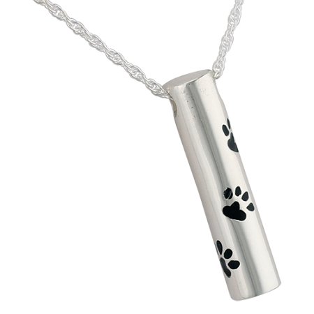 Sterling Silver Paw Print Cylinder Necklace - Cremation Jewelry for Ashes, Memorial Pet Keepsake - Perfect for Honoring Beloved Pets & Keeping Memories Close