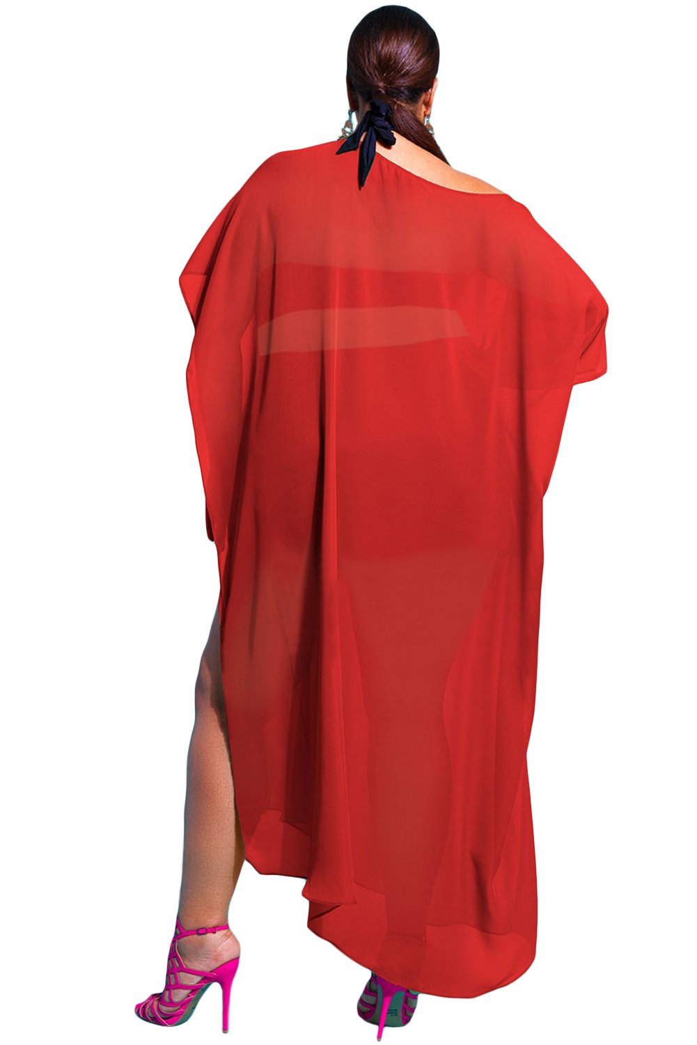 Prime Leader Rose Red Draped Plus Size Swim Cover Up - Flowy Beach Dress for Women, Perfect for Poolside, Vacation & Summer Outfits