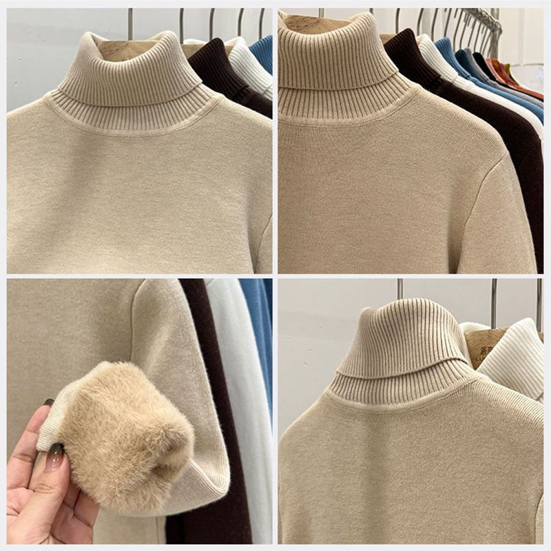 Women's Thick Velvet Turtleneck Sweater - Warm Winter Pullover for Casual Outfits & Holiday Parties