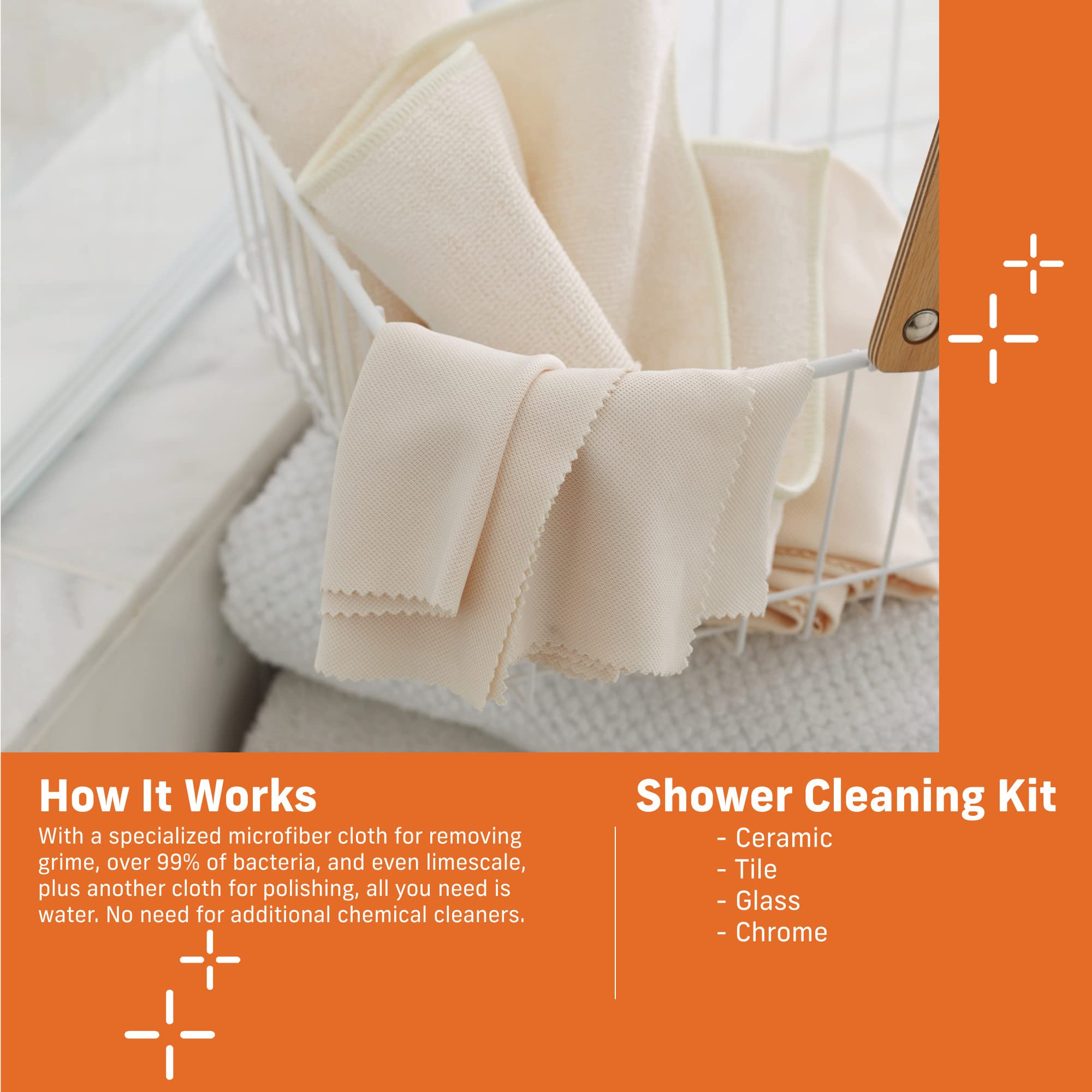 Premium E-Cloth Microfiber Cleaning Cloth Shower Kit - Reusable & Washable Bathroom Cleaning Cloths with 100 Wash Guarantee - 1 Pack - Perfect for Bathroom, Shower, Glass & Mirror Cleaning