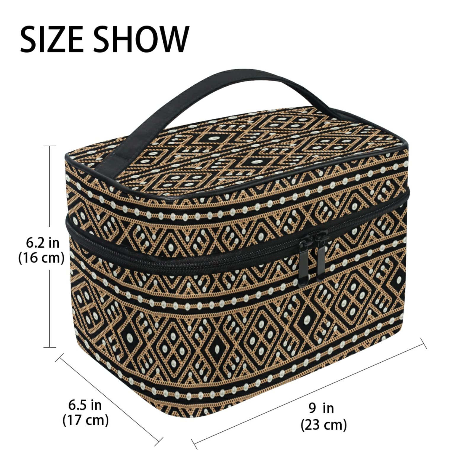 Vintage African Brown Makeup Bag for Women - Waterproof Cosmetic Organizer & Travel Toiletry Case - Perfect for Travel, Gym, and Daily Beauty Essentials