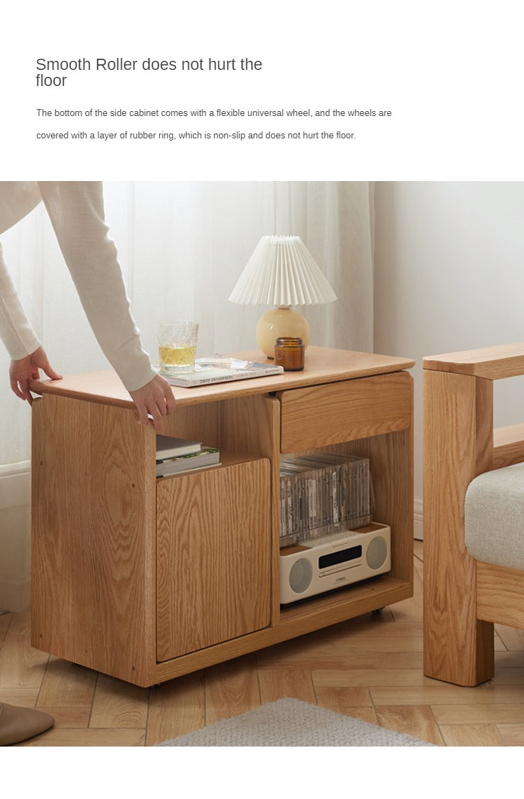 Solid Wood Mobile Side Table - Oak, Black Walnut, Ash - Small End Table for Living Room, Bedroom & Office Use